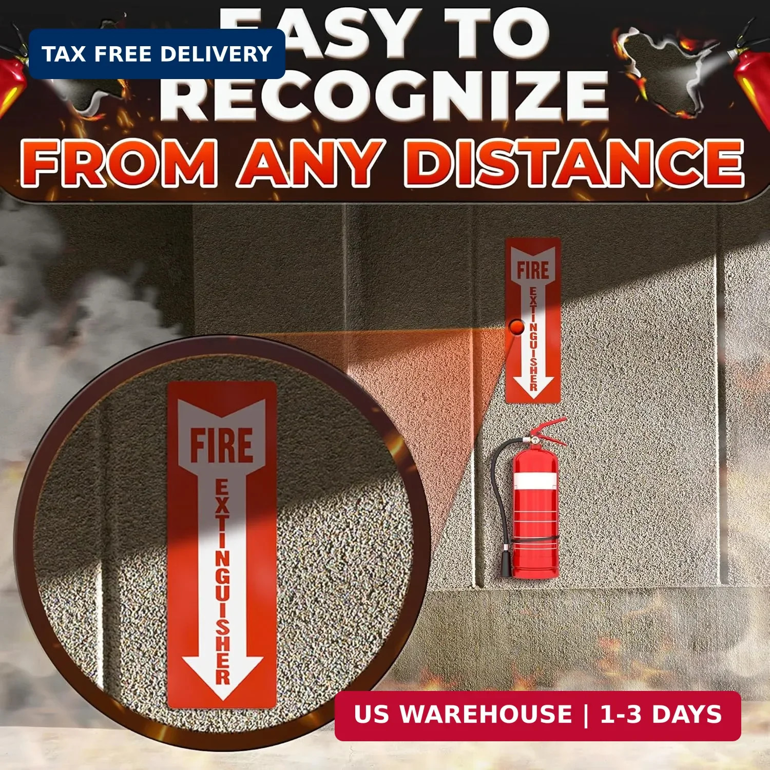 12 Pack High Visibility Fire Extinguisher Signs – 4×11.8″ Fire Extinguisher Stic