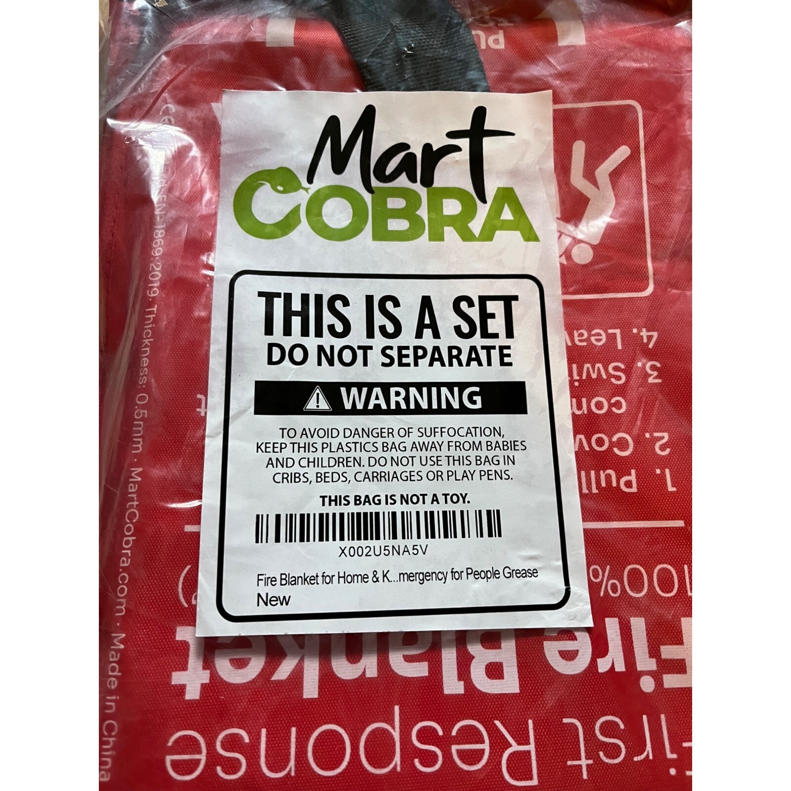Pack Of 2 Mart Cobra First Response Fire Blanket 40×40 100% Fiberglass Home Use