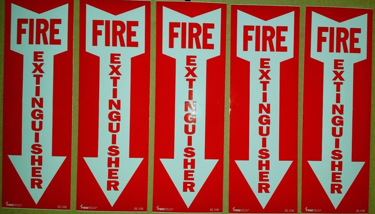 🔥🧯(LOT OF 5) SELF-ADHESIVE VINYL FIRE EXTINGUISHER ARROW SIGN’S 4″ X 12″ NEW