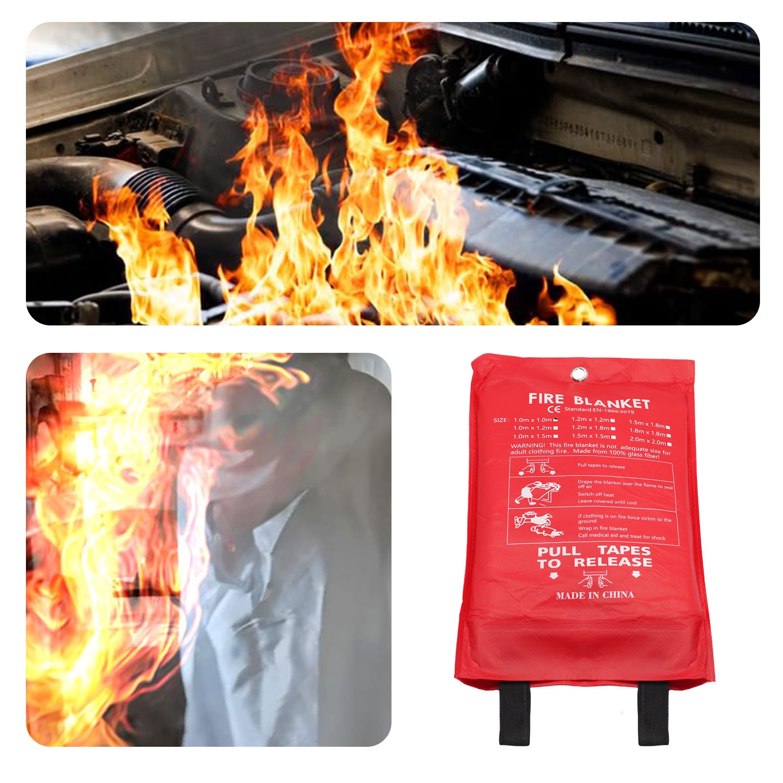 39”x39” Retardant Blankets Large Fire Blanket Fiberglass Prepared Emergency US