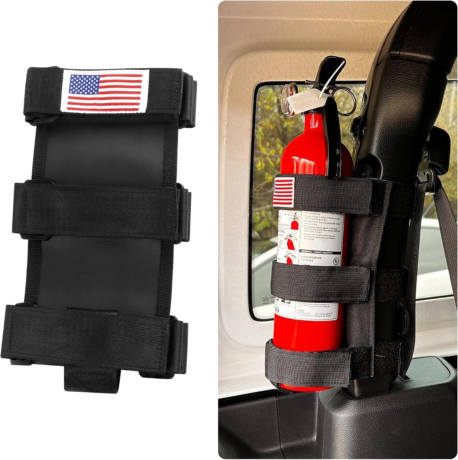 Roll Bar Car Fire Extinguisher Mount with American Flag,Fire