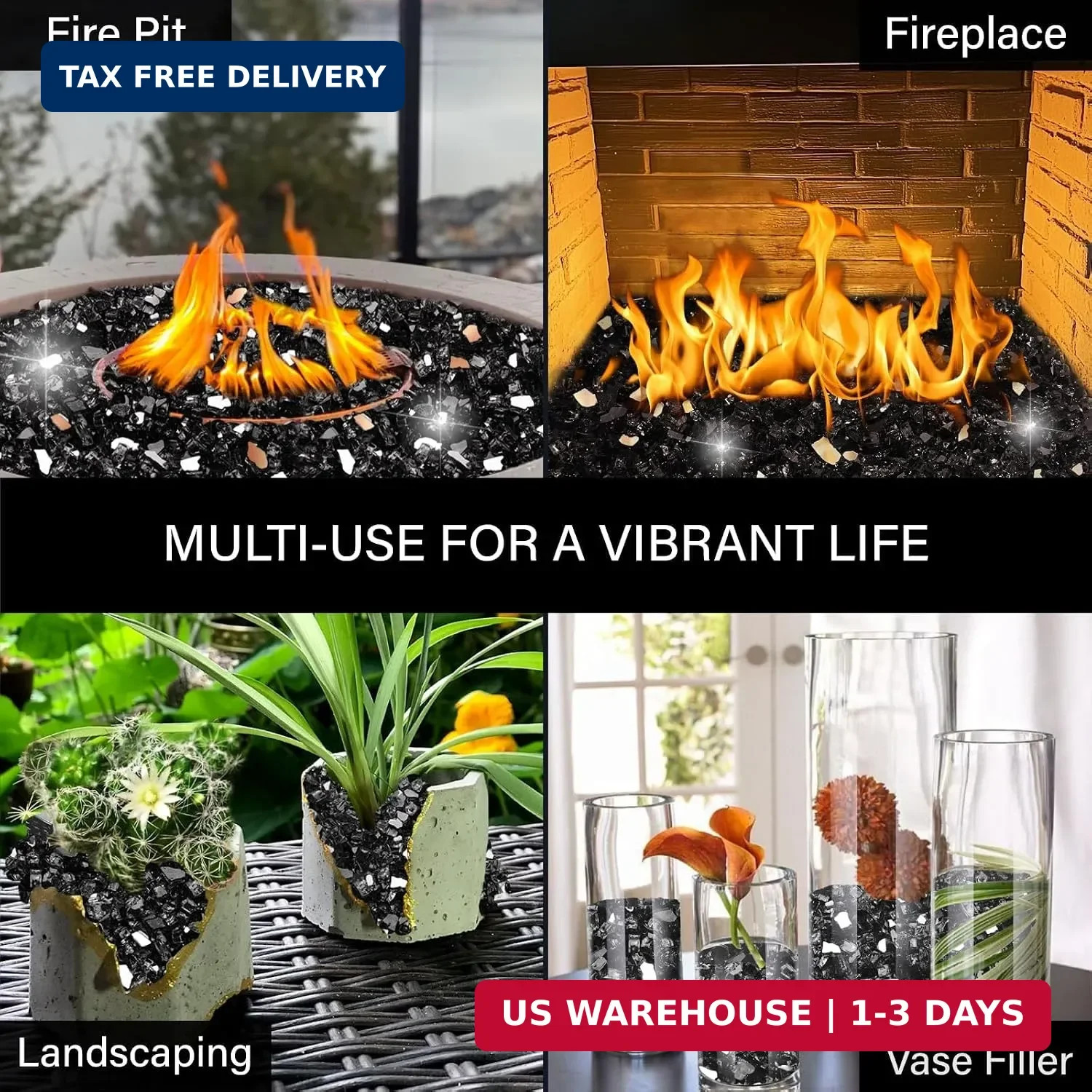 NUPICK 20 Pound Fire Glass, 1/2 Inch Reflective Fire Glass, Fit with Fire Pit an