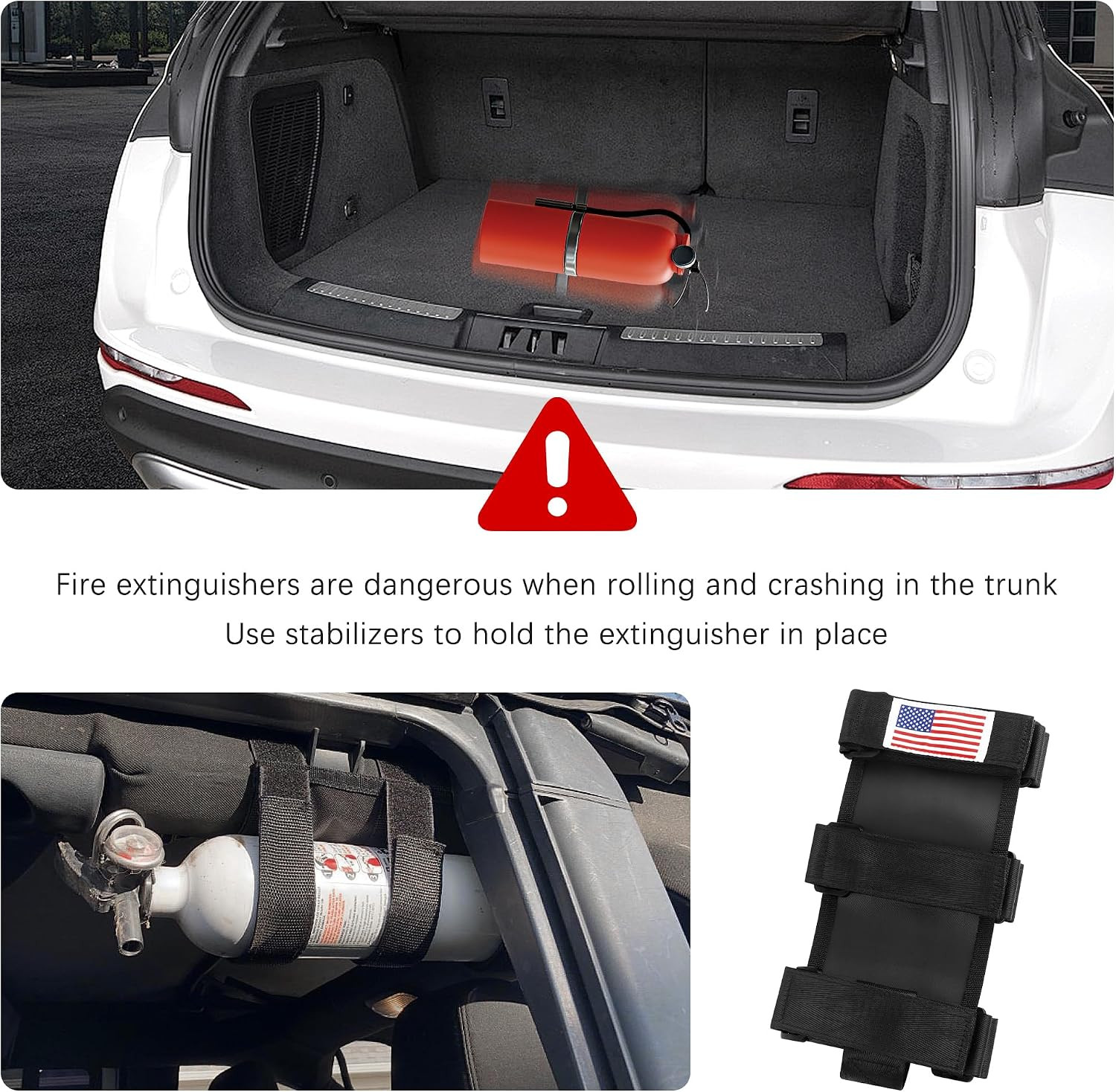 Roll Bar Car Fire Extinguisher Mount with American Flag,Fire