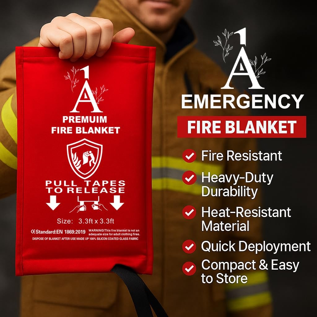 A1 Knickknacks Premium Fire Blanket – 40″x40″ Silicone-Coated Fiberglass, Eme…