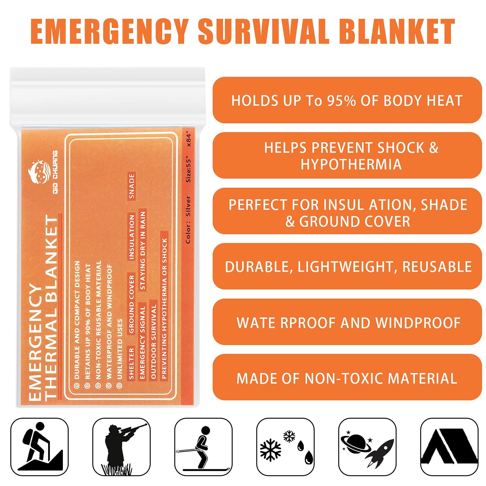 QIO CHUANG Emergency Mylar Thermal Blankets -Space Blanket Survival kit Campi…