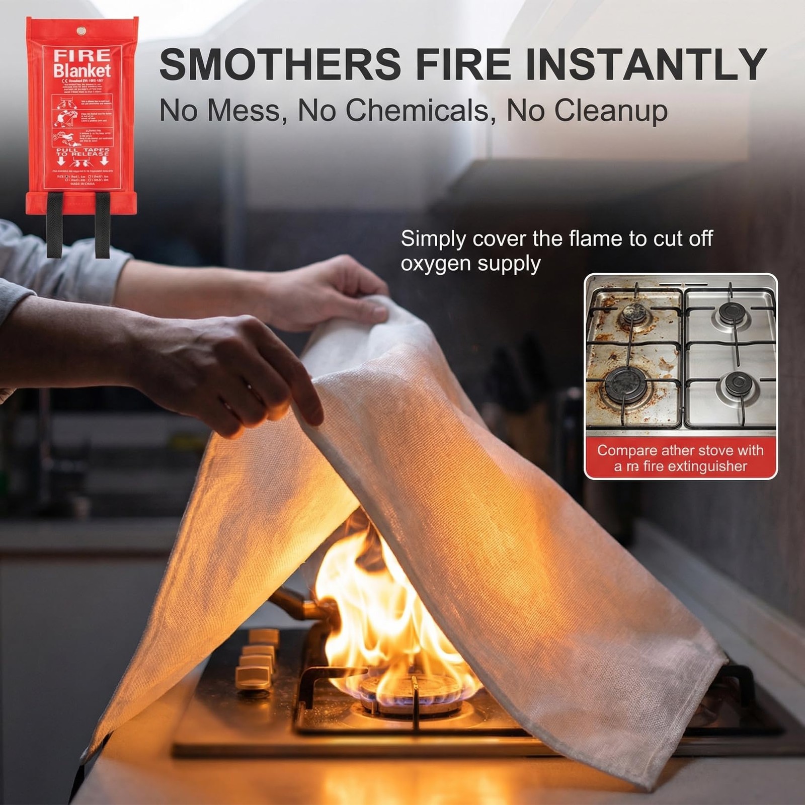 Fire Blanket Emergency Fiberglass Fire Suppression Cover for Home Camping