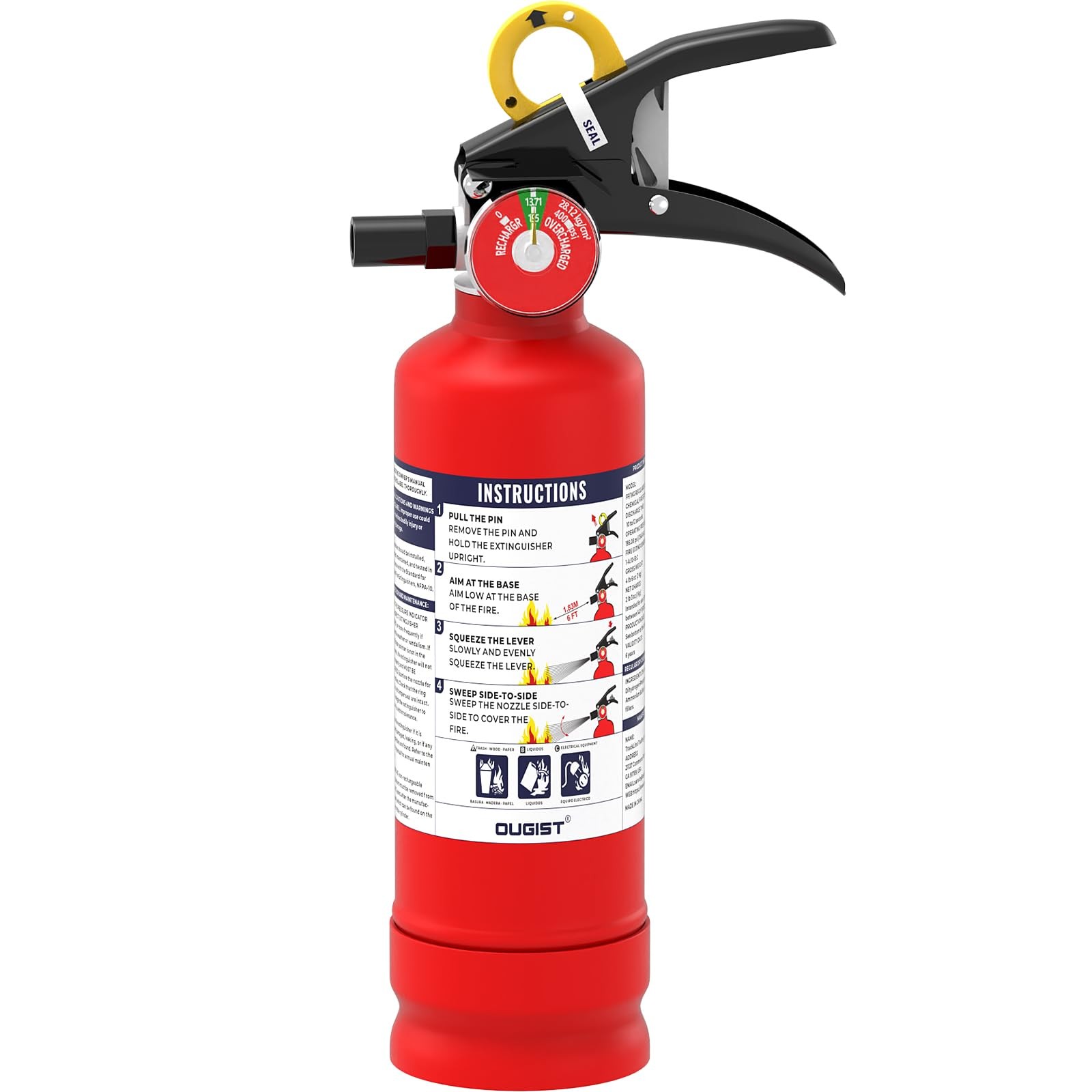 Ougist ABC Fire Extinguisher for Home & Vehicle – 2.5 lb 1-A:10-B:C Rated, Dry C