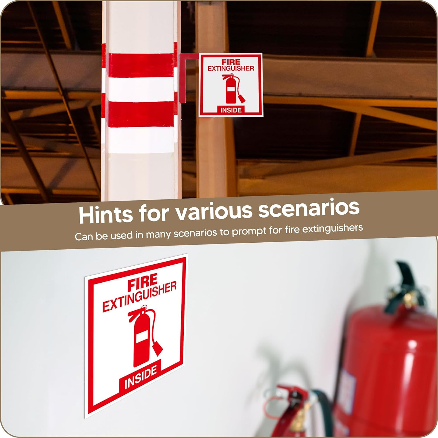 Fire Extinguisher Sign Stickers – 2 Pack, Waterproof, Self-Adhesive, Red/White