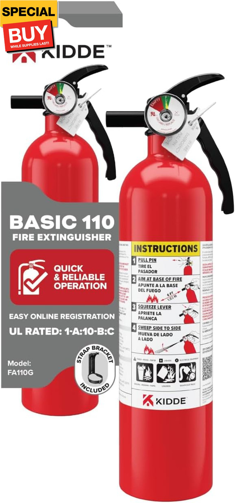 , FA110G, Multi Purpose Fire Extinguisher for Home, Office, Dorm, Residential, 1