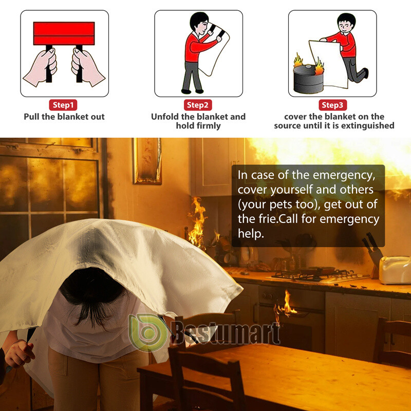 LARGE FIRE BLANKET 2-6Pack, 59”x59” Fiberglass Retardant Prepared Emergency