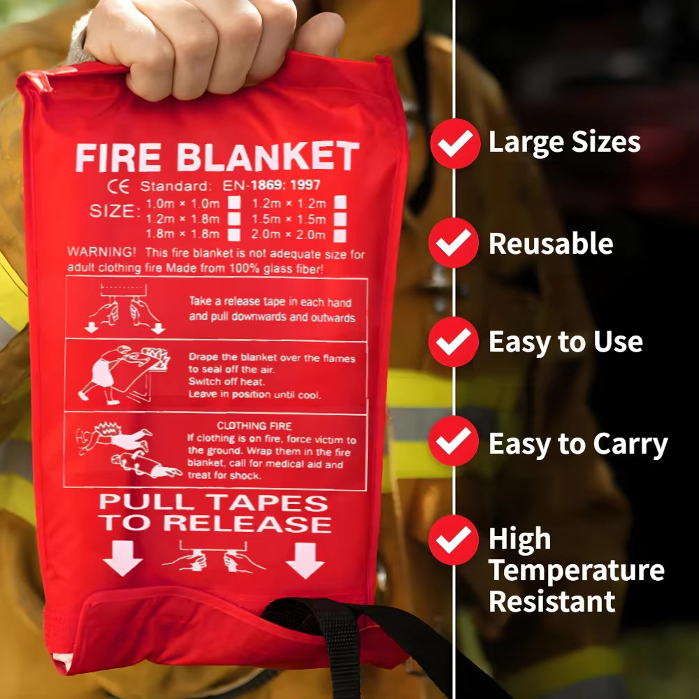 Emergency Fire Blanket Quick Release In Case For Home Office Car 1mx1mx0.3mm