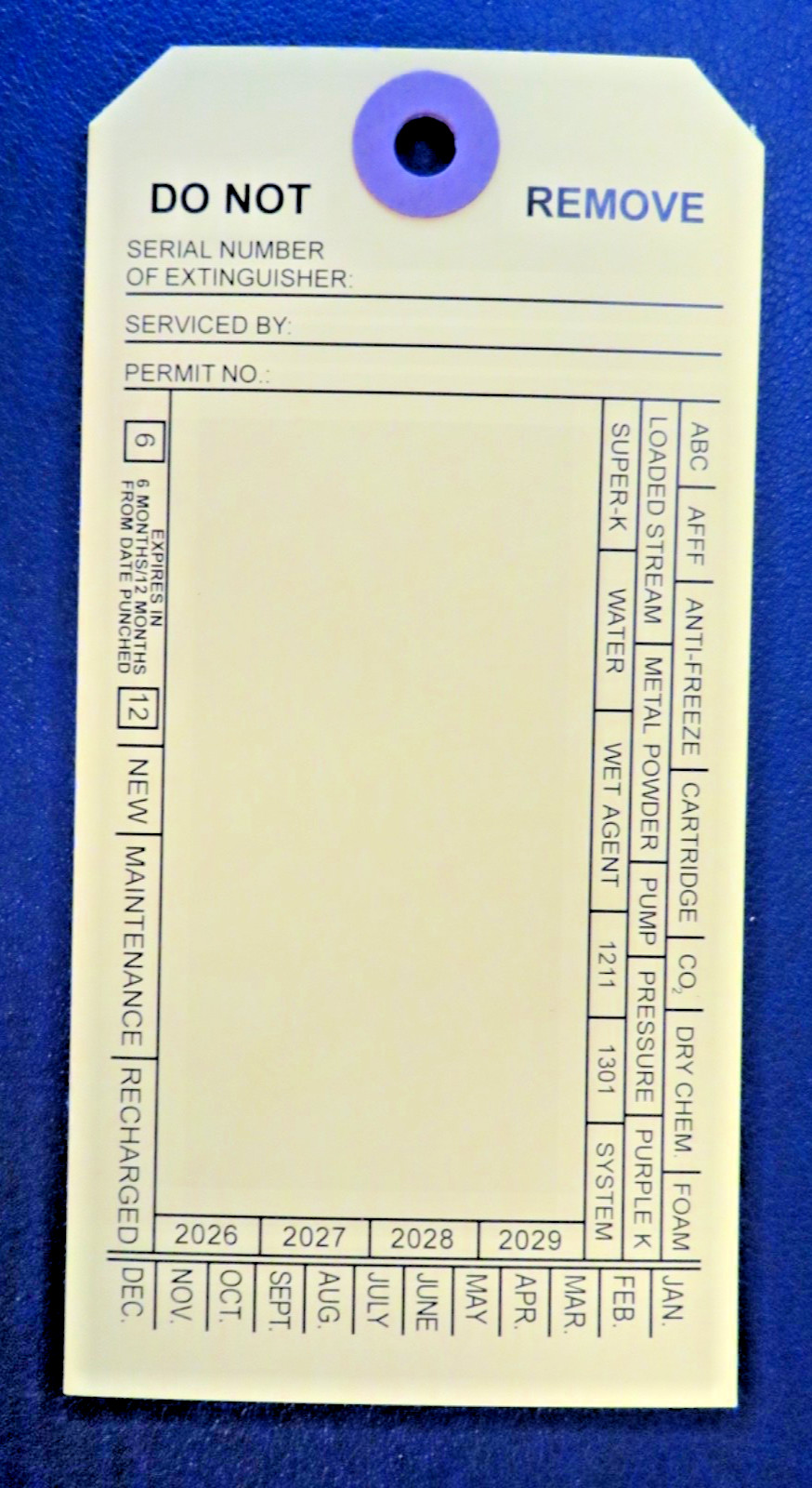 10-FIRE EXTINGUISHER 4-YEAR 2024-2027 INSPECTION Double Sided Tags 5 1/4″ X 2 ½”