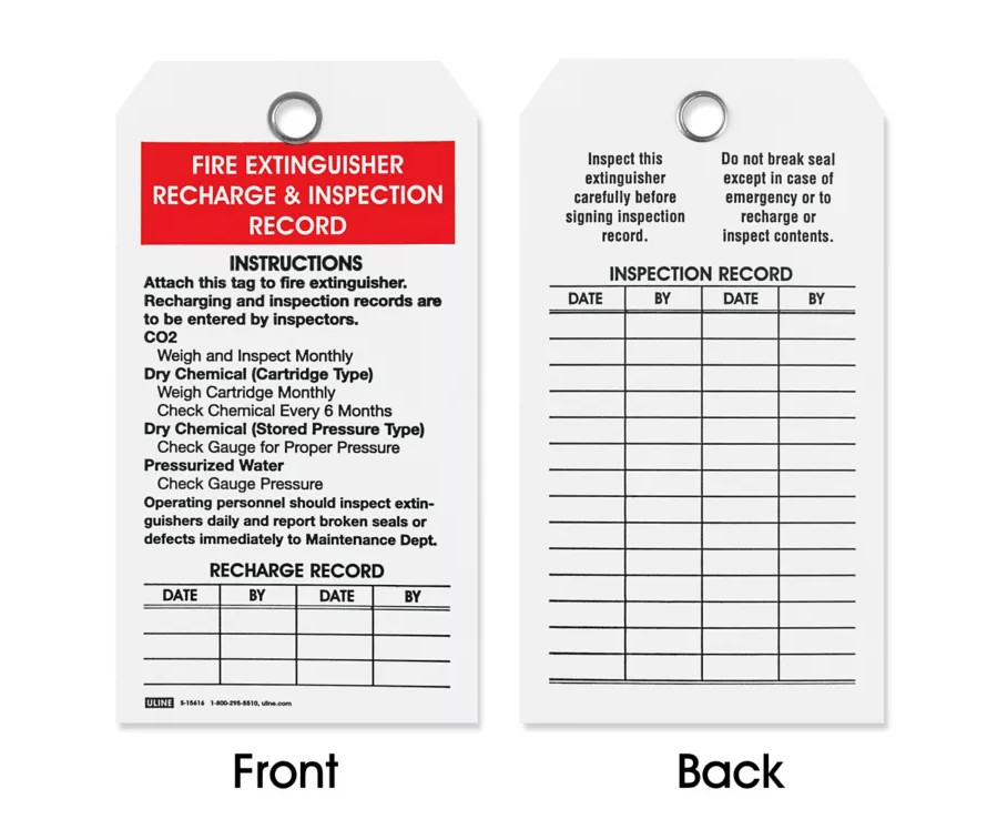 Fire Extinguisher Tags – Recharge and Inspection Tags! 25 NEW Tags! ULINE Brand!