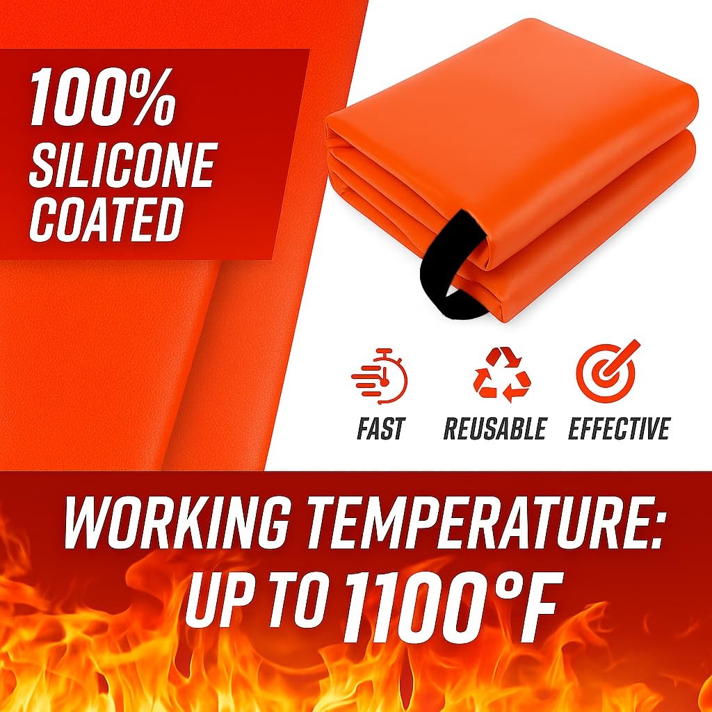 A1 Knickknacks Premium Fire Blanket – 40″x40″ Silicone-Coated Fiberglass, Eme…
