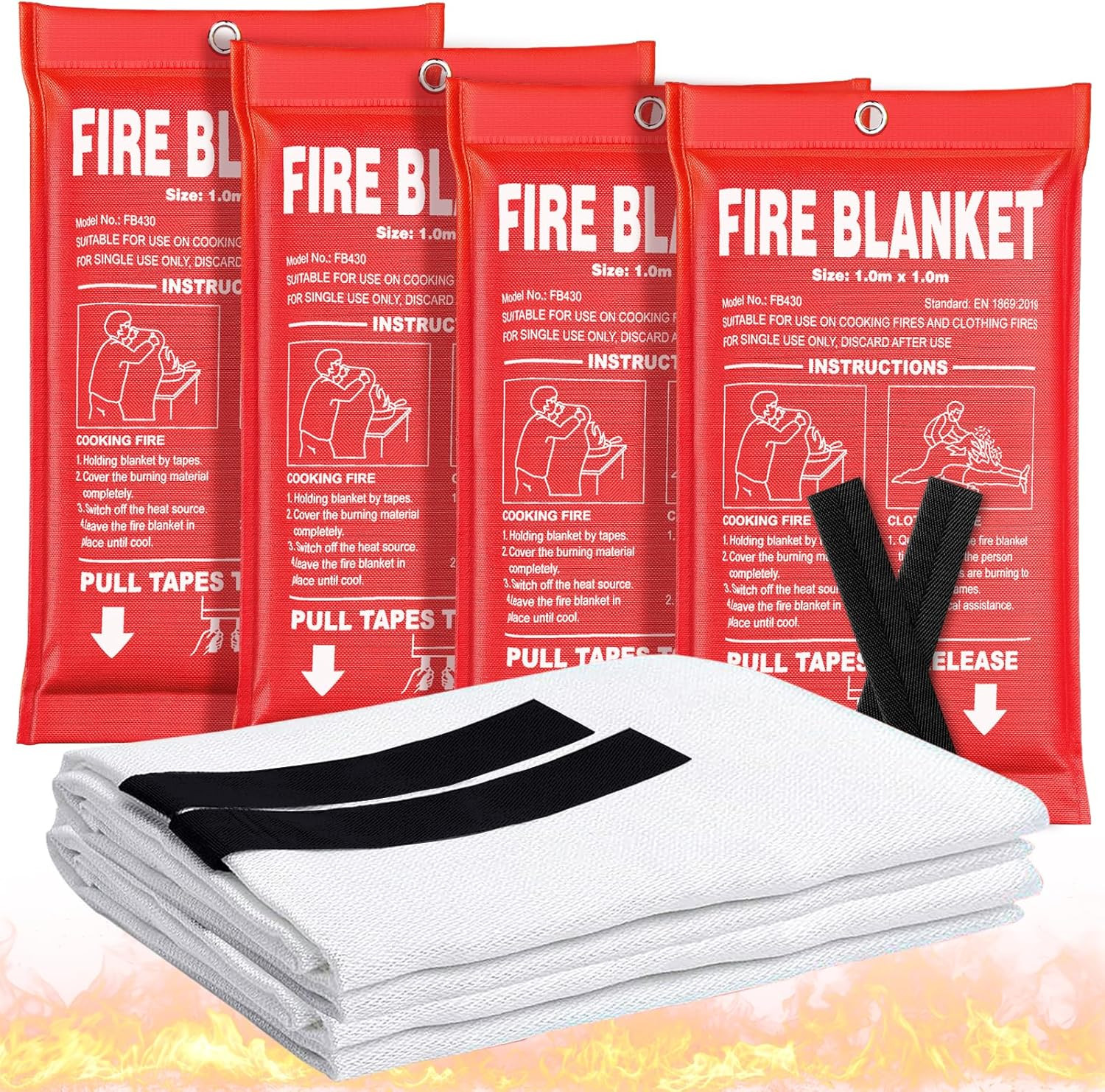 Fire Blanket 4 Pack – 40″ X 40″ Prepared Emergency Fire Blanket for Home and Kit