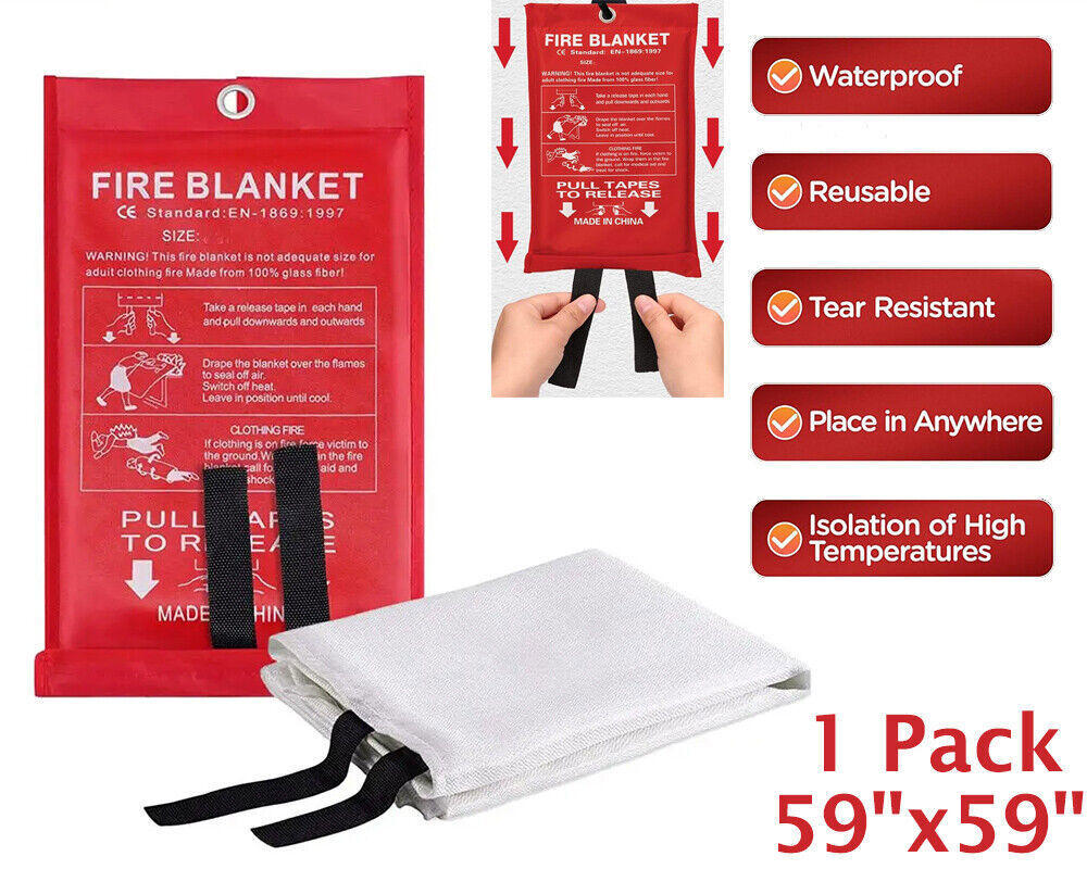 FIRE BLANKET Fiberglass Emergency Home Retardant Prepared 59”x59” 39″x39″