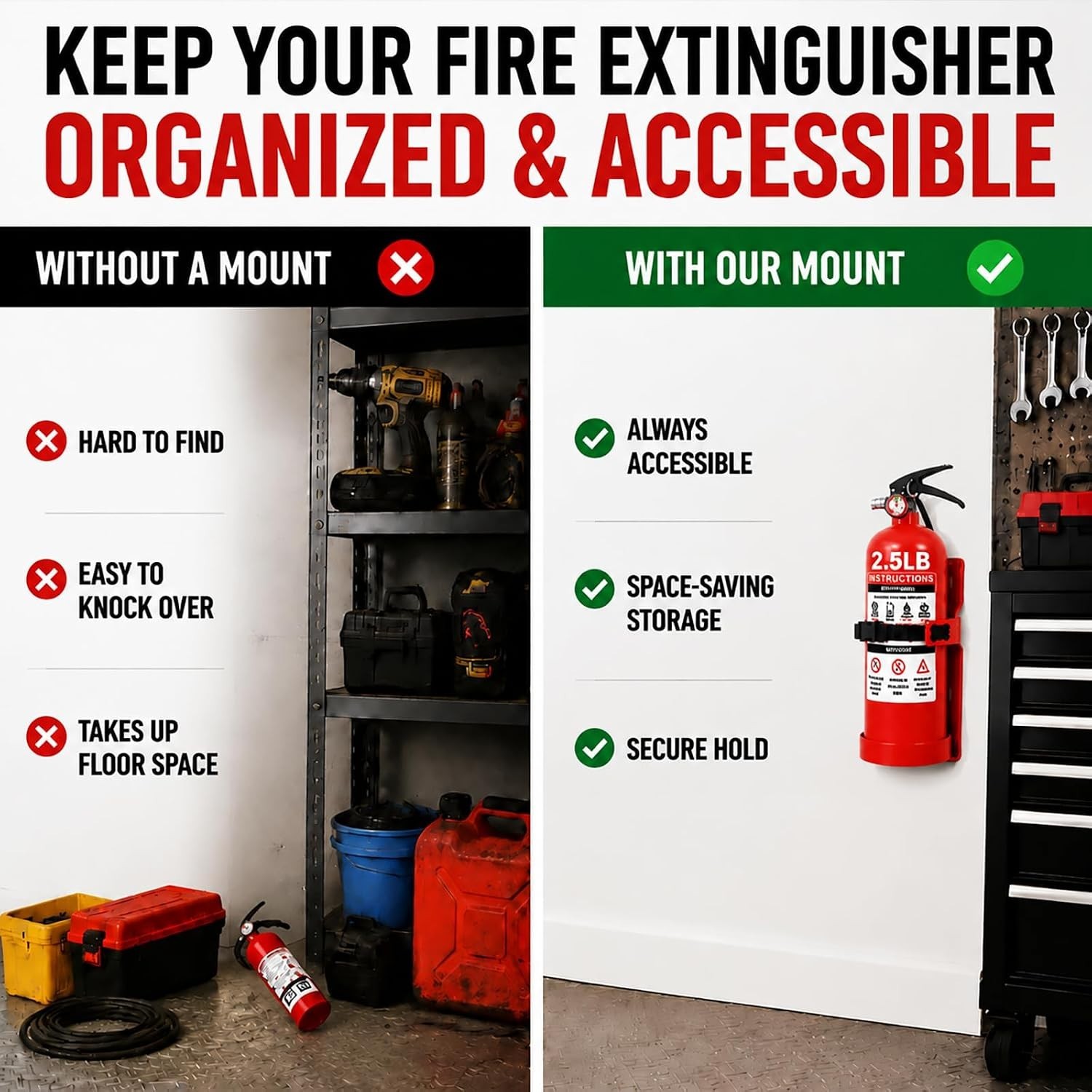 Compact Fire Extinguisher Wall Mount Bracket – Heavy Duty Quick Release Holde…