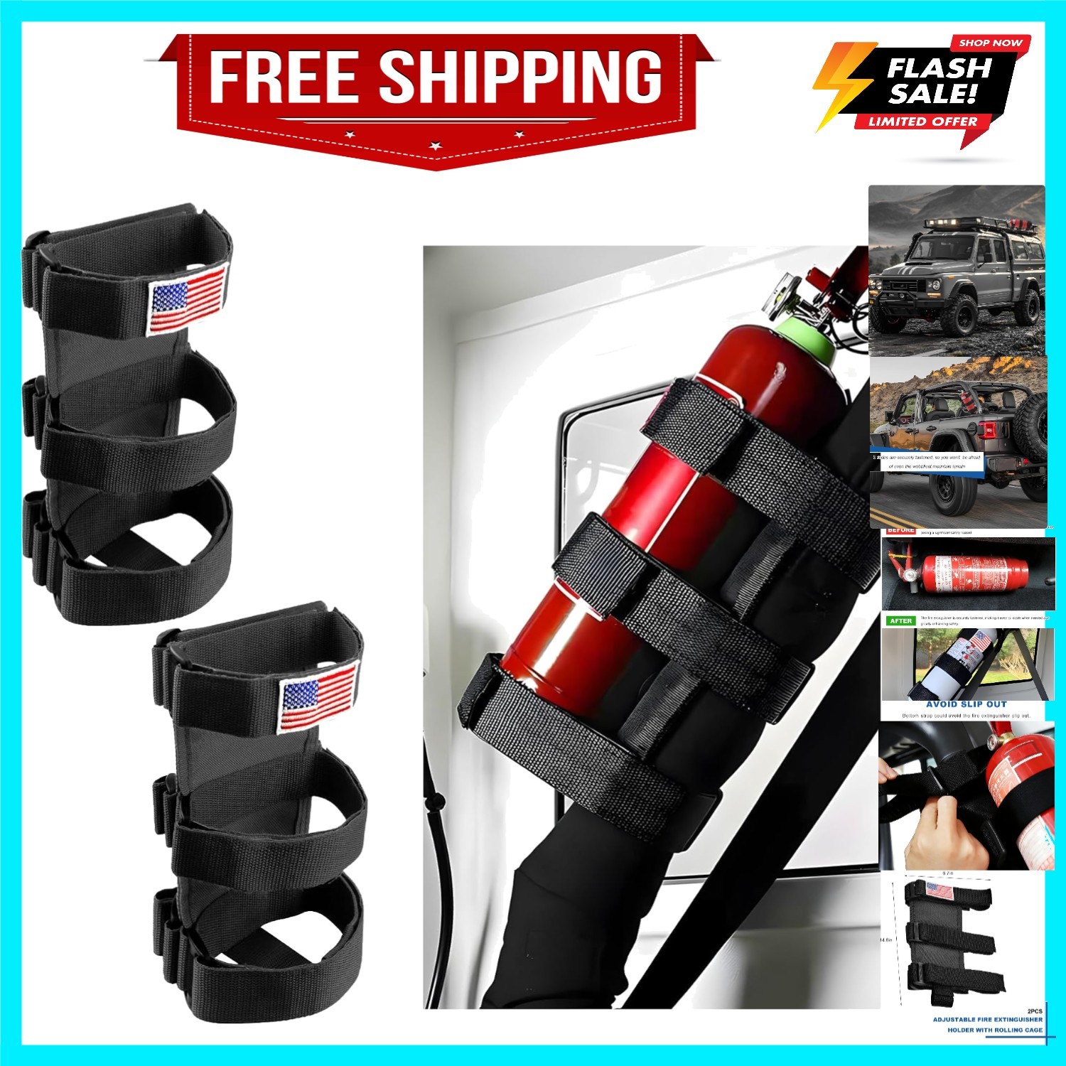 2 PCS Fire Extinguisher Holder, Adjustable Roll Bar Extinguisher Strap with A…