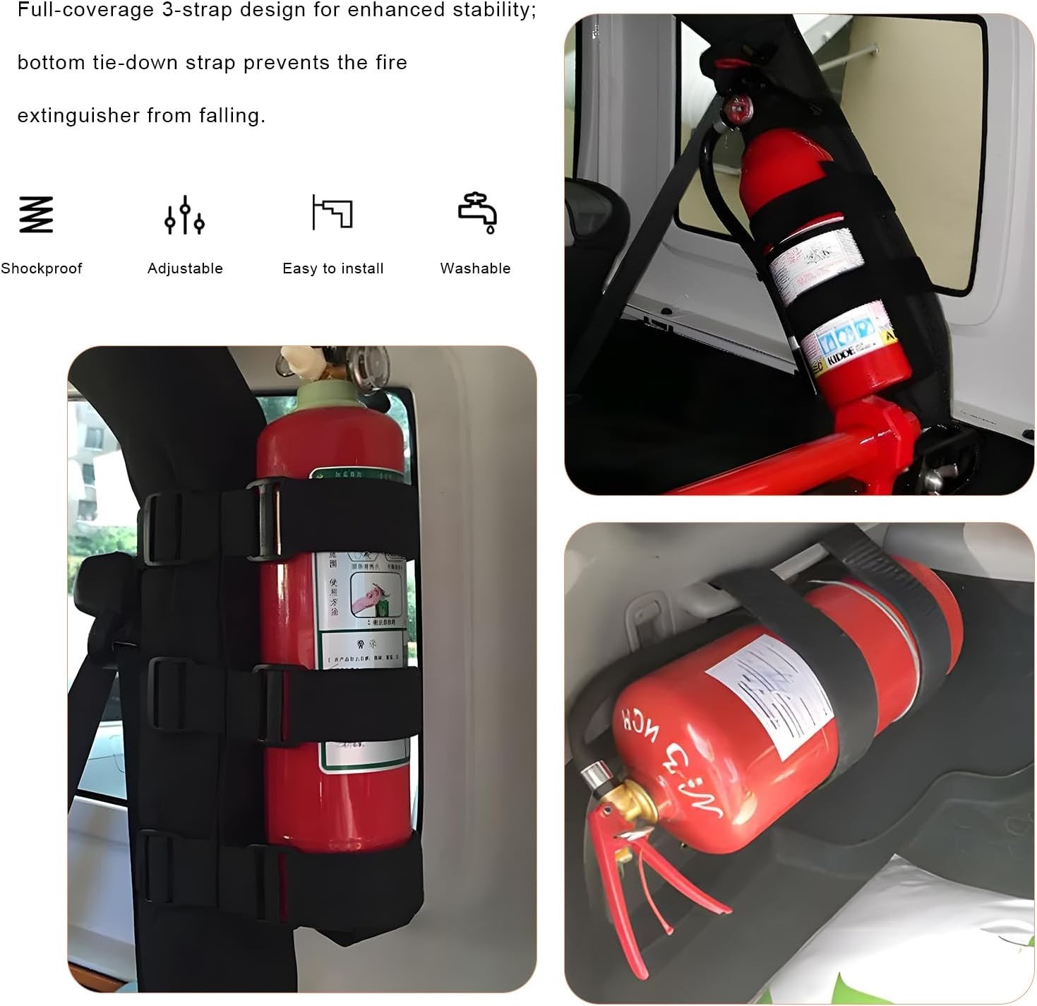 Adjustable Fire Extinguisher Holder Roll Bar Mount Strap USA Flag for Jeep SUV