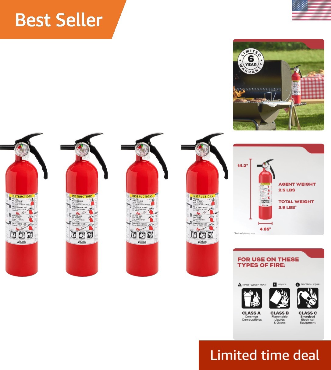 Fire Extinguisher for Home, 1-A:10-B:C, Dry Chemical Extinguisher, Red, Mount…
