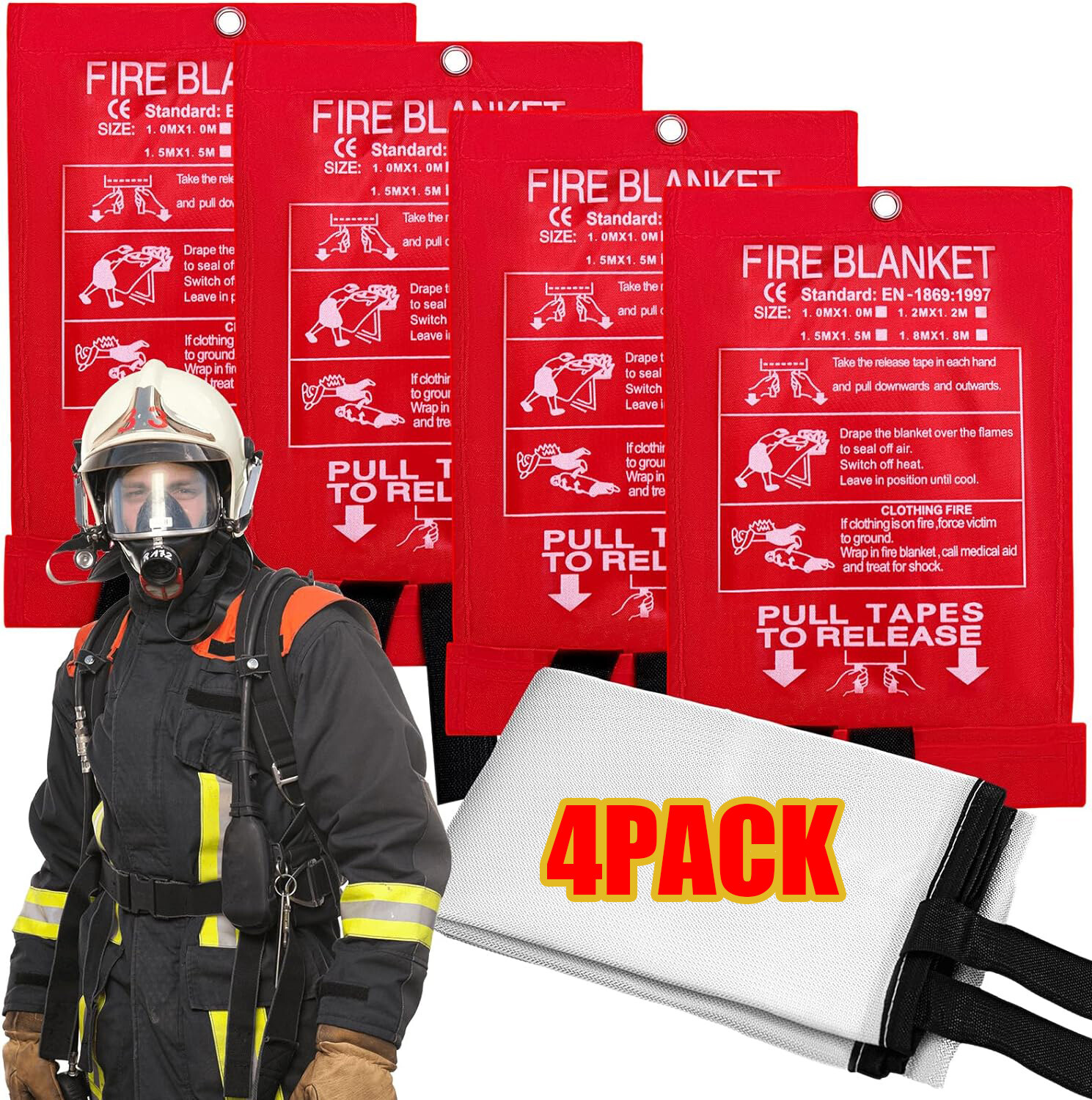4Pack Fire Blanket Fiberglass Emergency Home Office Retardant Prepared 39”x39”