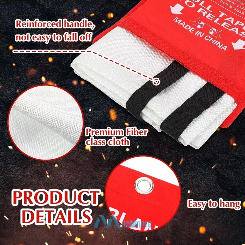 Large Fire Blanket Fireproof Quick-Release 1000°F Resistance fr Home Kitchen Car