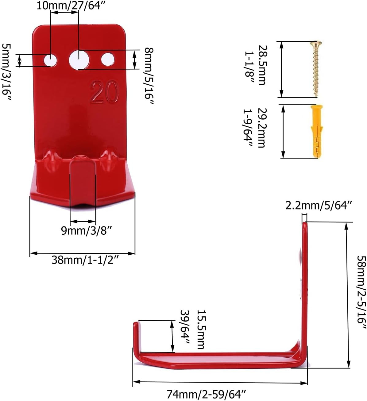 Fire Extinguisher Wall Hook Bracket for Up to 20 Lbs Dry Chemical & Water