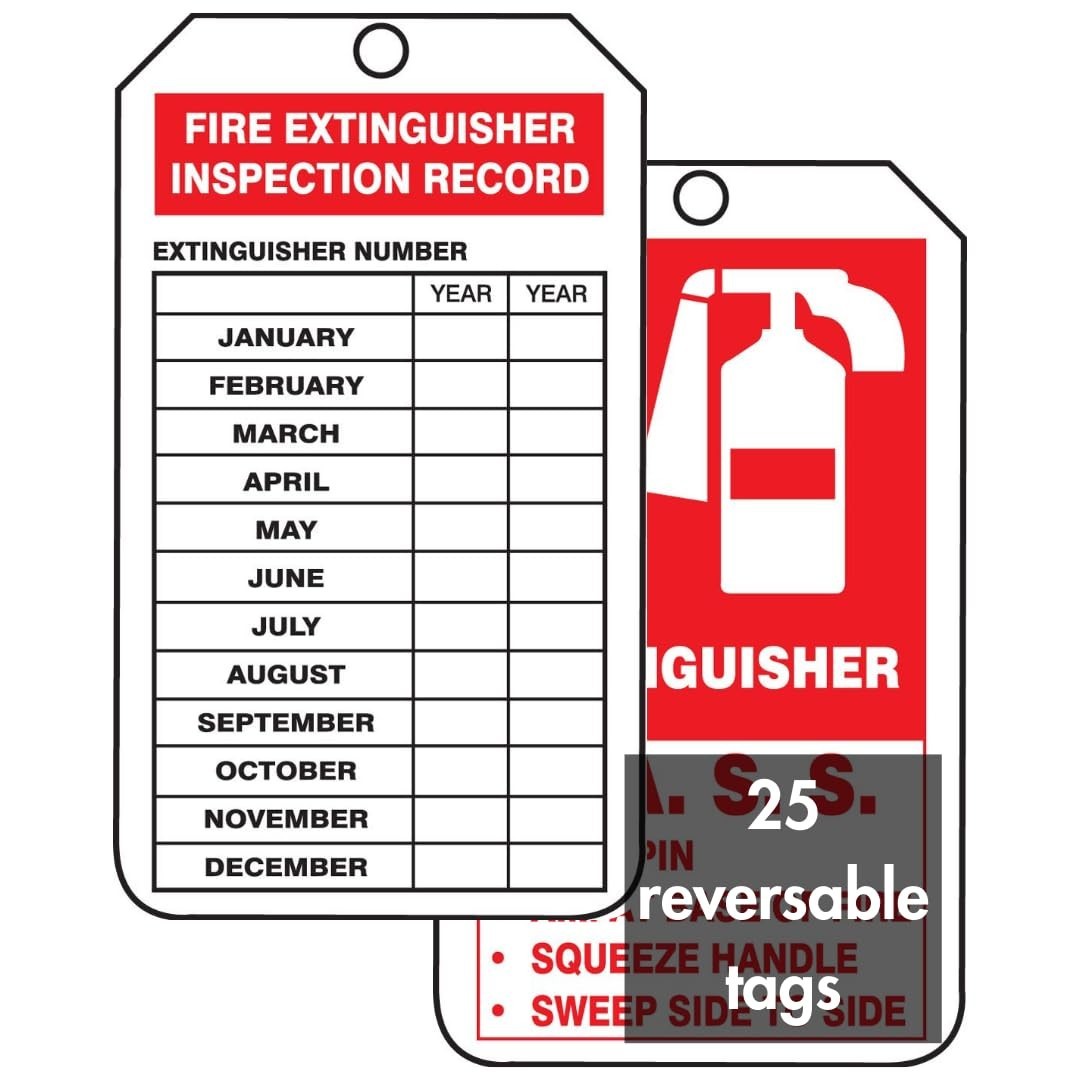 NMC “FIRE Extinguisher Inspection Record” Pack of 25 Mini PF-Cardstock Tags, …