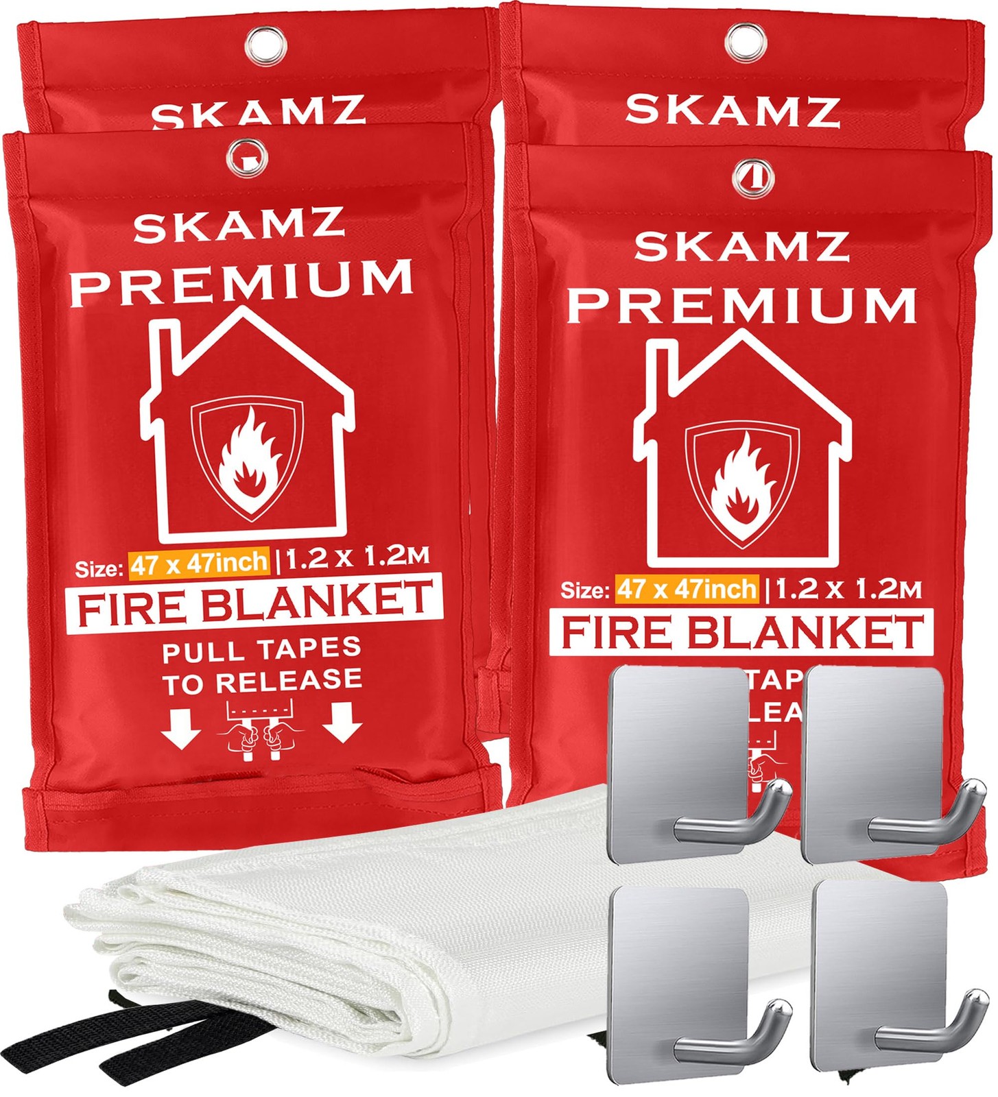 Fire Blanket 4 Pack – 47″ x 47″ Prepared Emergency Fire Blanket for Home and …