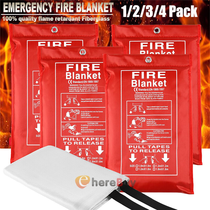 1~4PK FIRE BLANKET Fiberglass Emergency Home Retardant Prepared 59”x59” 47X47″