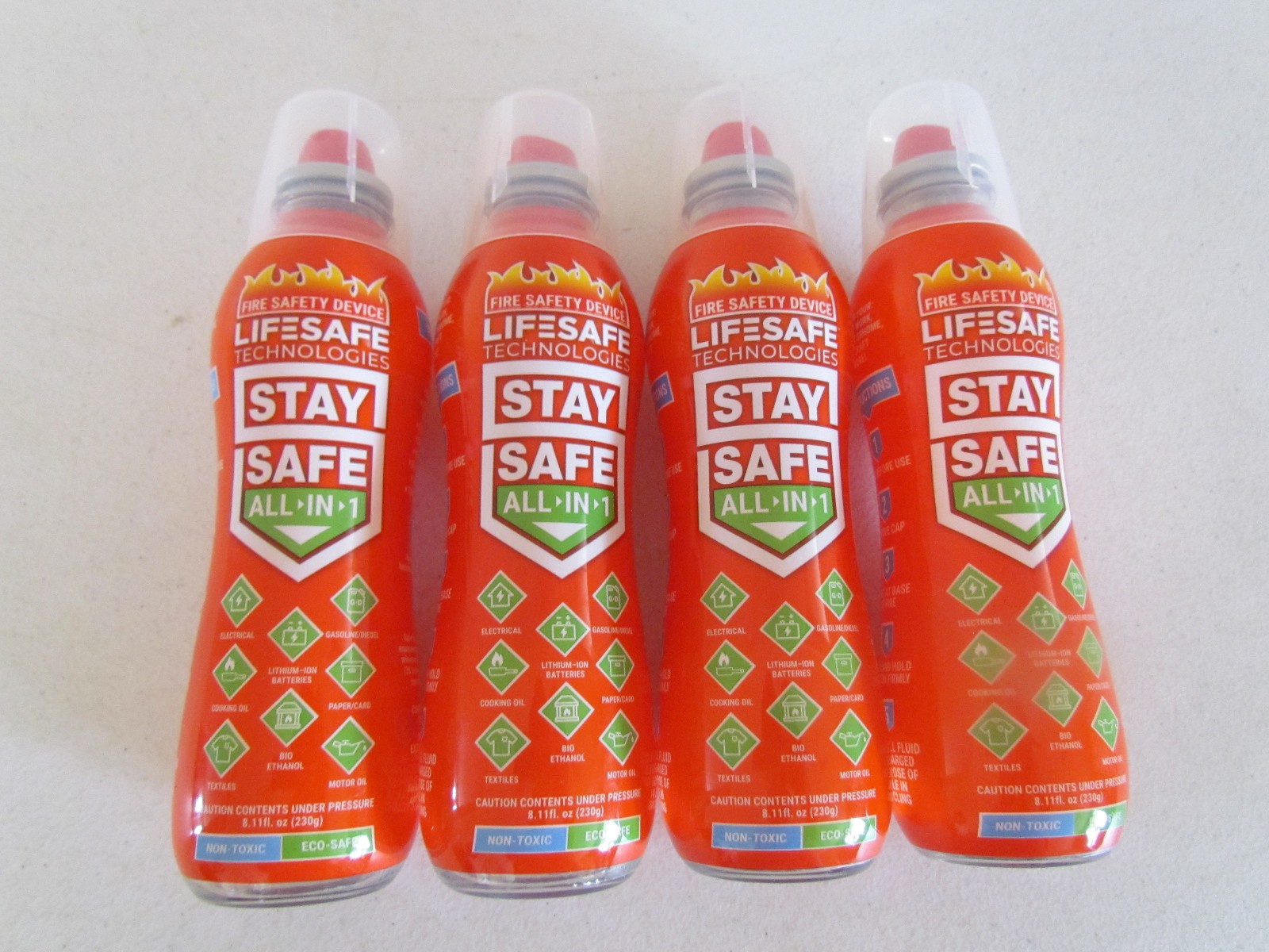 4 Pack LifeSafe StaySafe All-in-1 Fire Extinguisher Spray – Home Car Garage