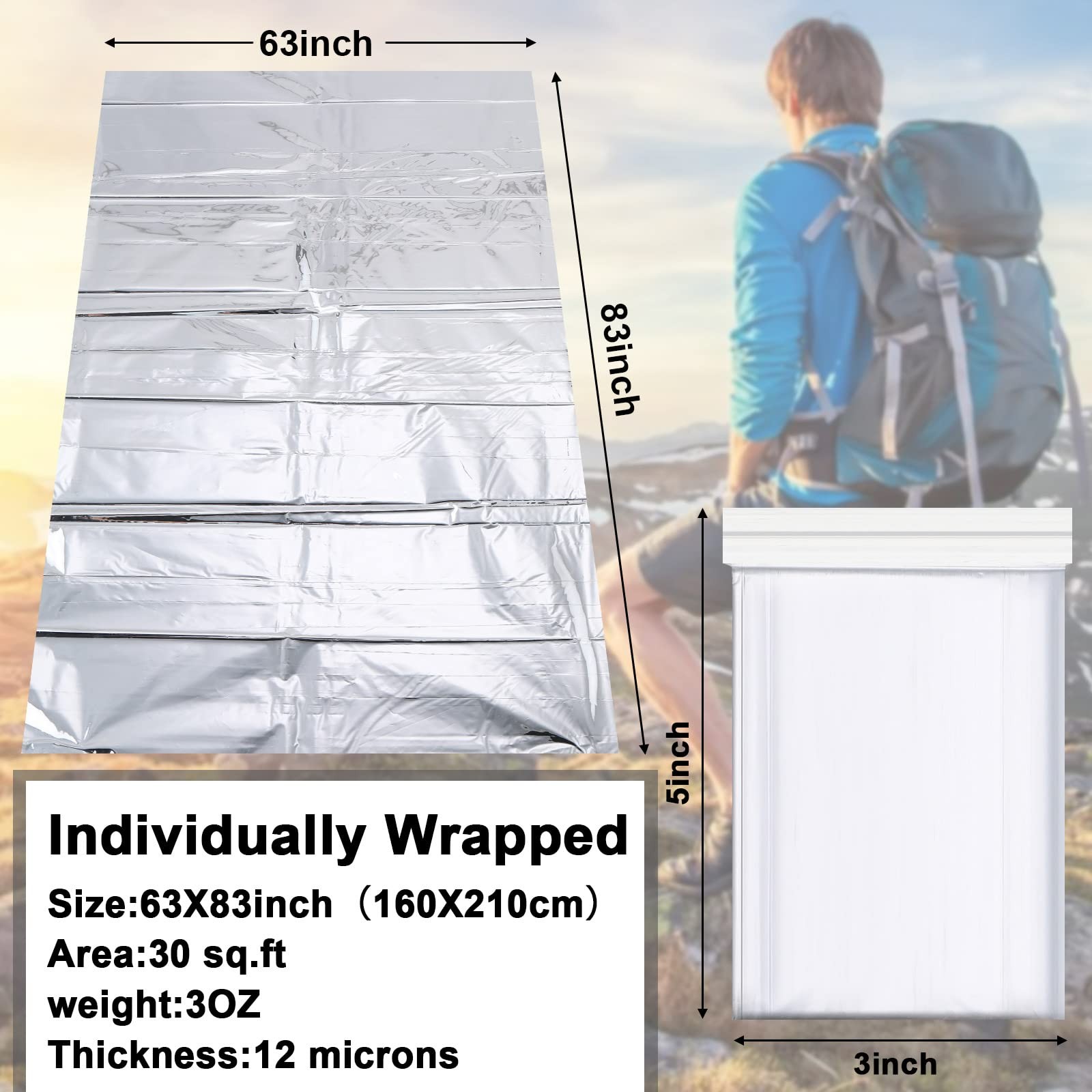 50 Pcs Emergency Thermal Blanket Bulk 83 x 63 Gigantic Foil Space Blanket Sur…