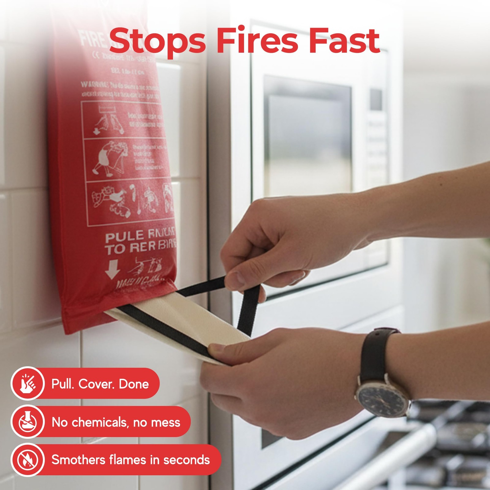 Emergency Fire Blanket for Home and Kitchen – 100% Fiberglass Fire Suppressio…