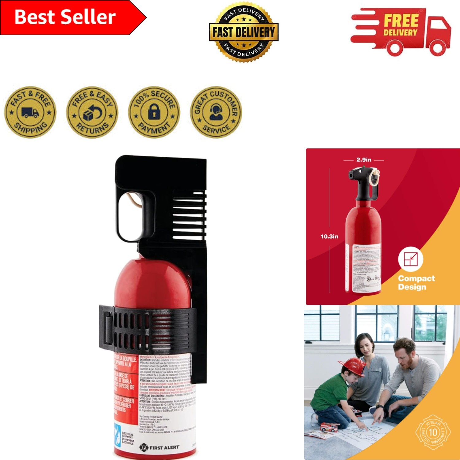 AUTO5 Car Fire Extinguisher 5-B:C Rated, Approved for Emergency Safety