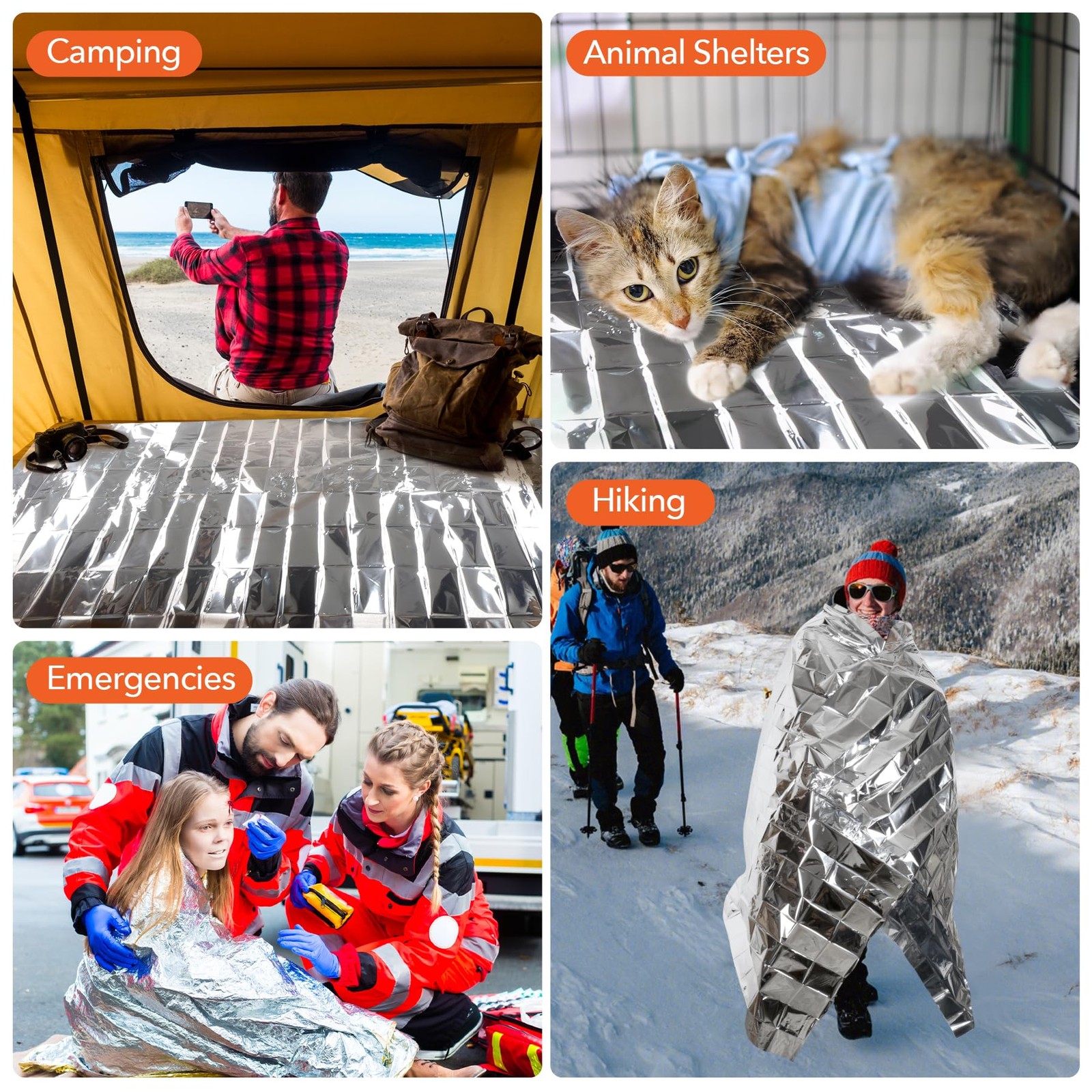 6x Mantas térmicas de emergencia para supervivencia, acampada, senderismo