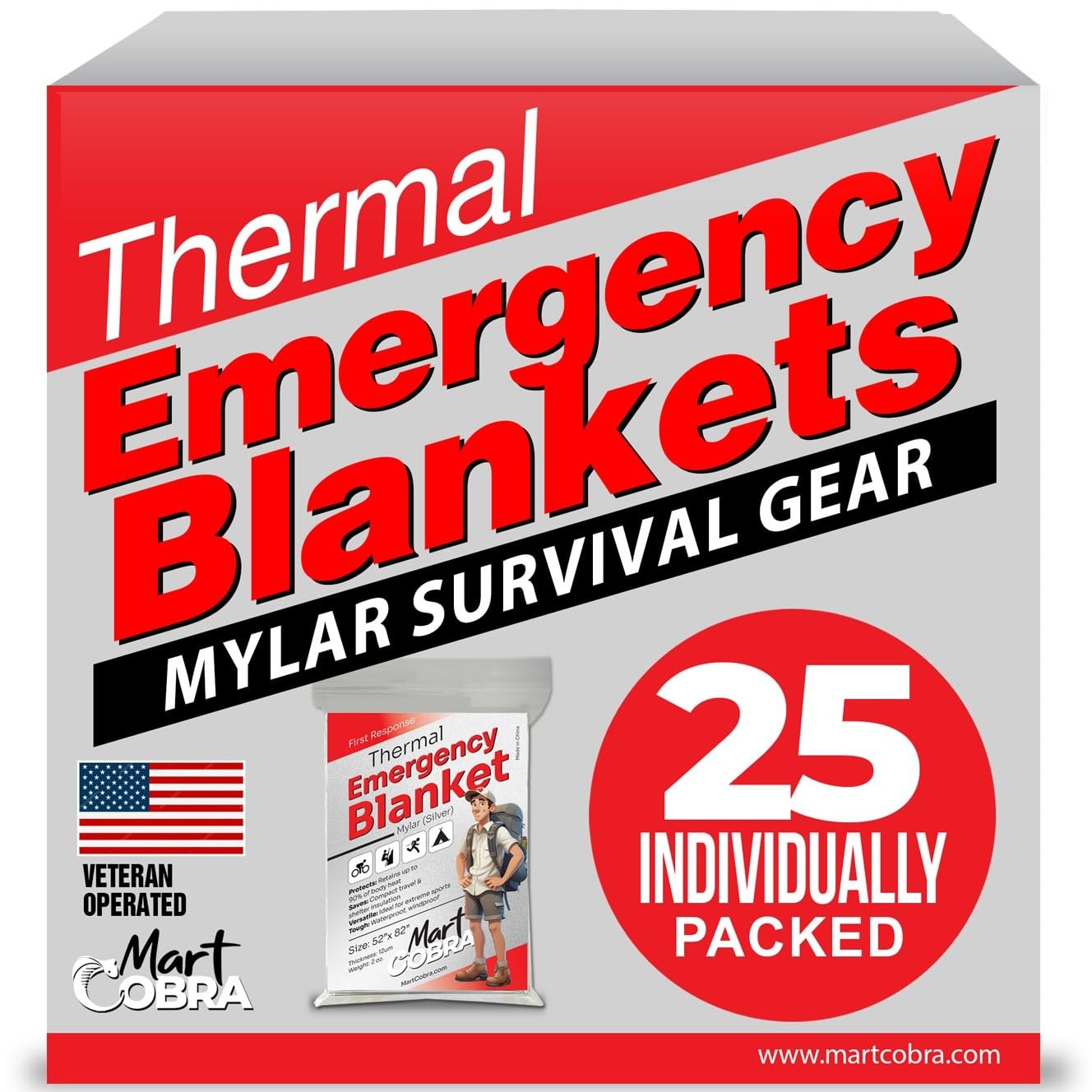Emergency Blanket 25-Pack Mylar Survival Gear Reusable Thermal for Camping