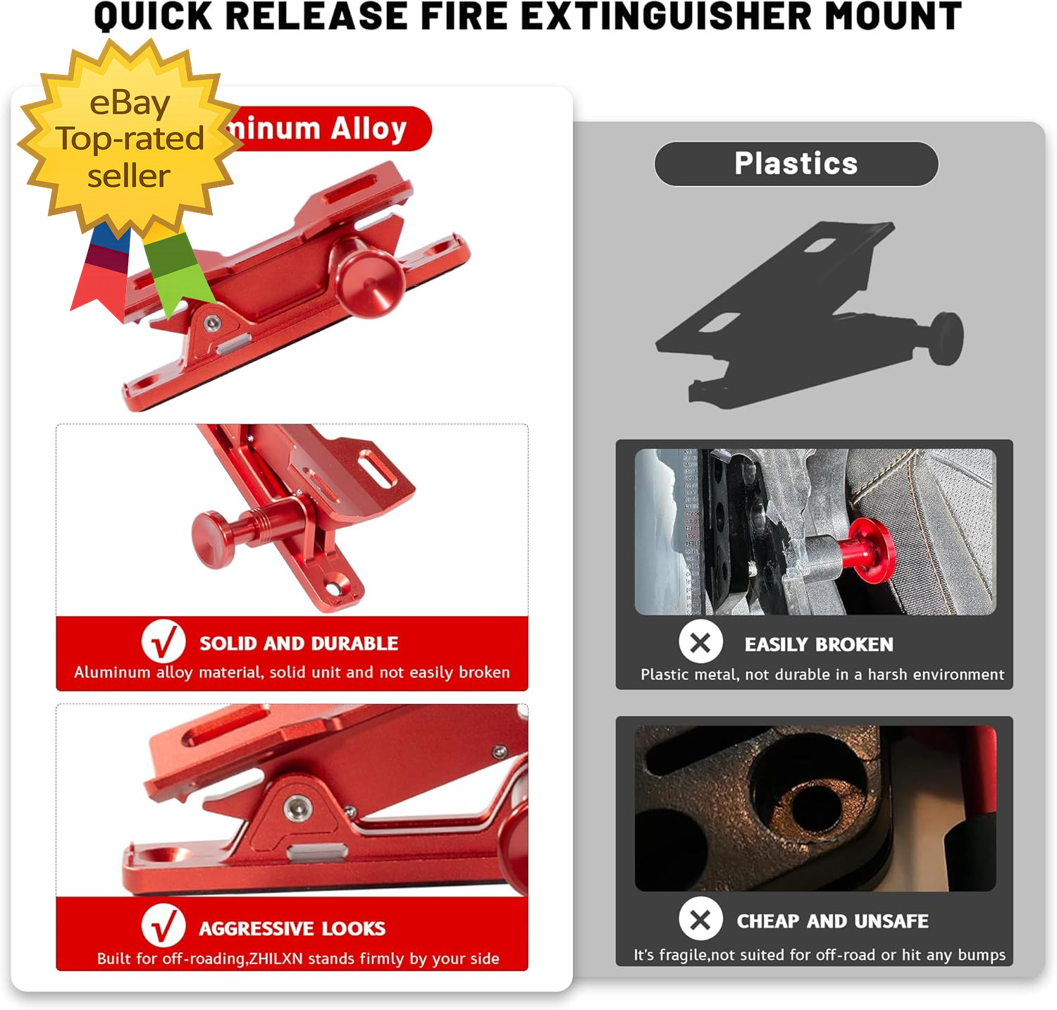 Quick Release Fire Extinguisher Mount – Aluminum Adjustable UTV Roll Bar Fire Ex