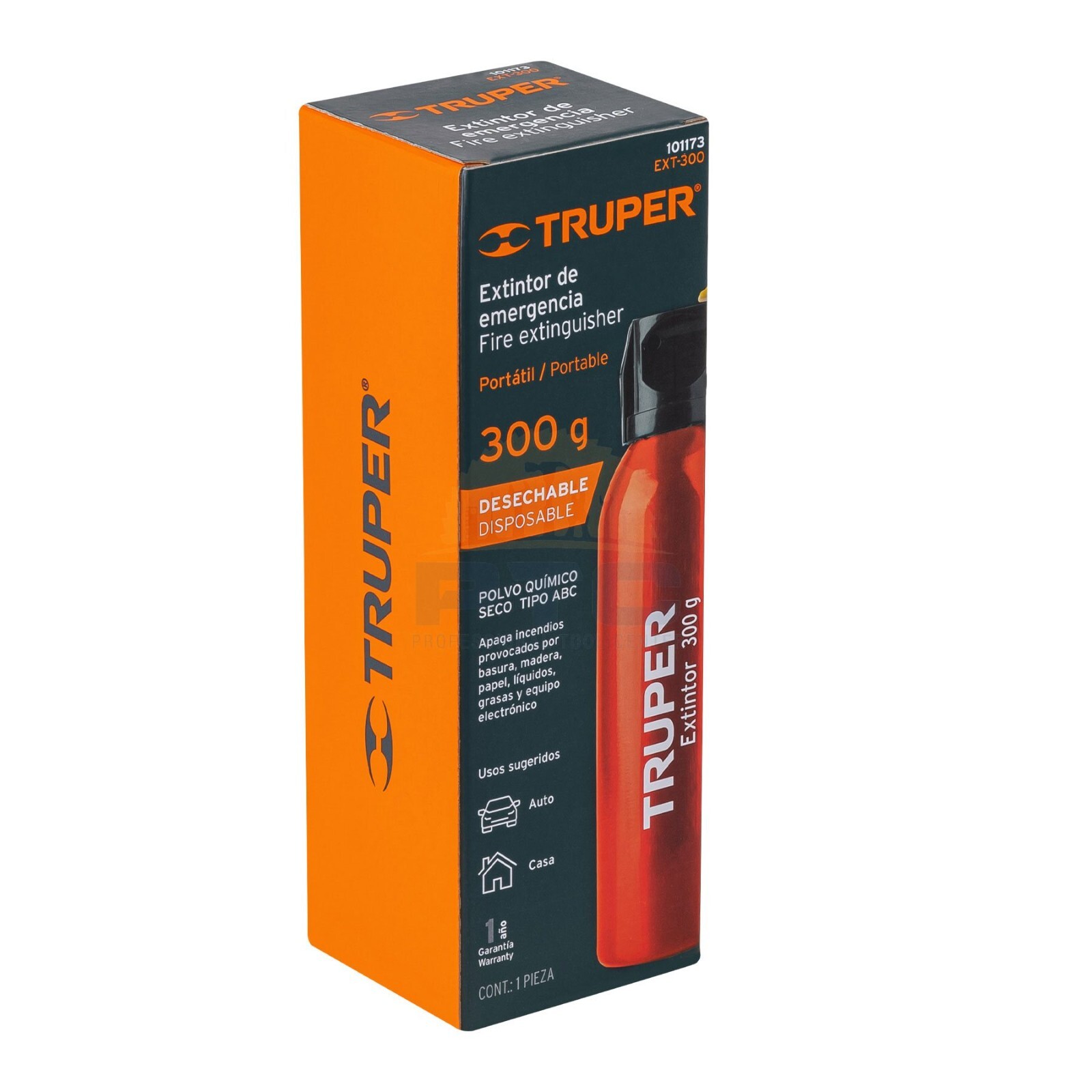 Truper EXT-300 300 g disposable portable fire extinguisher, ABC type powder