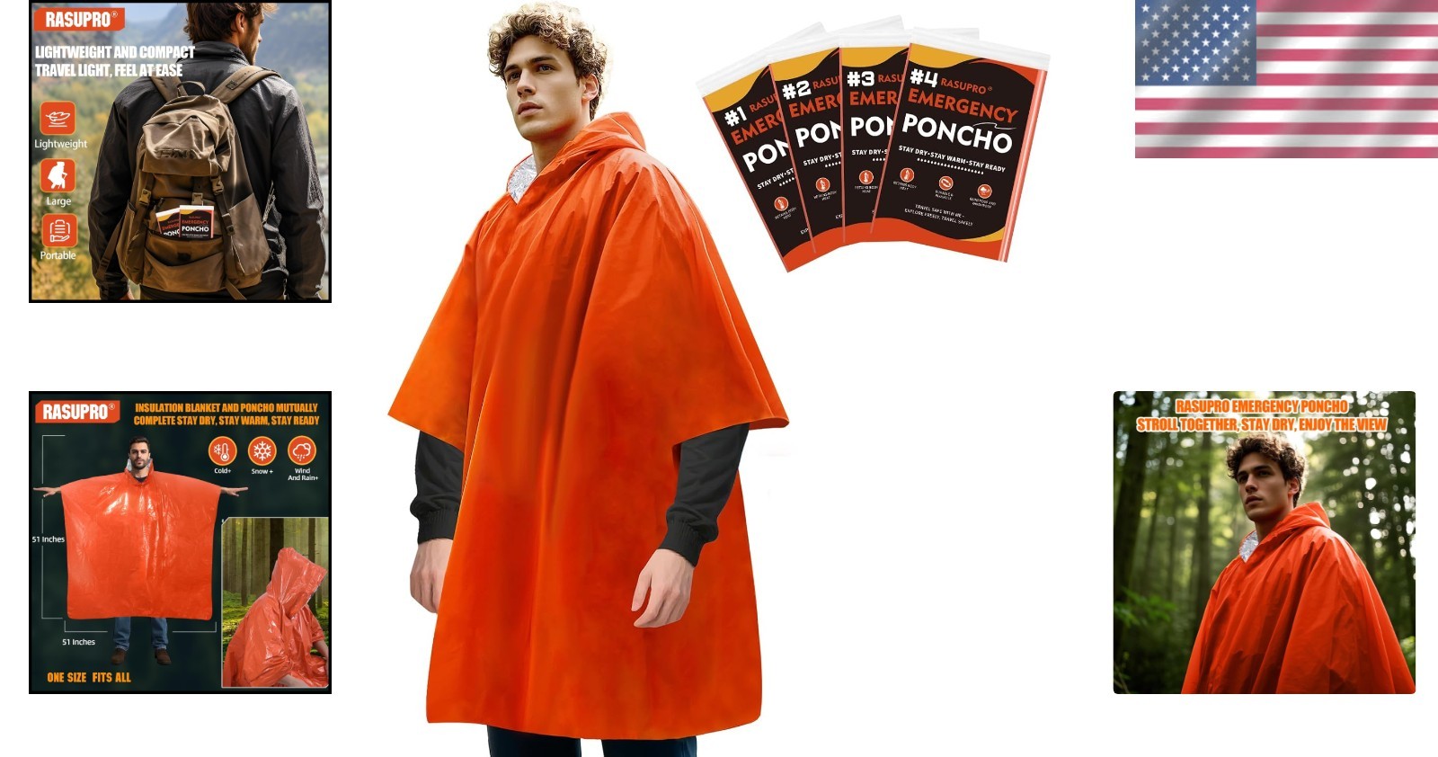 4 Pack Emergency Mylar Blanket Poncho | Waterproof Rain Ponchos | Reusable Pa…