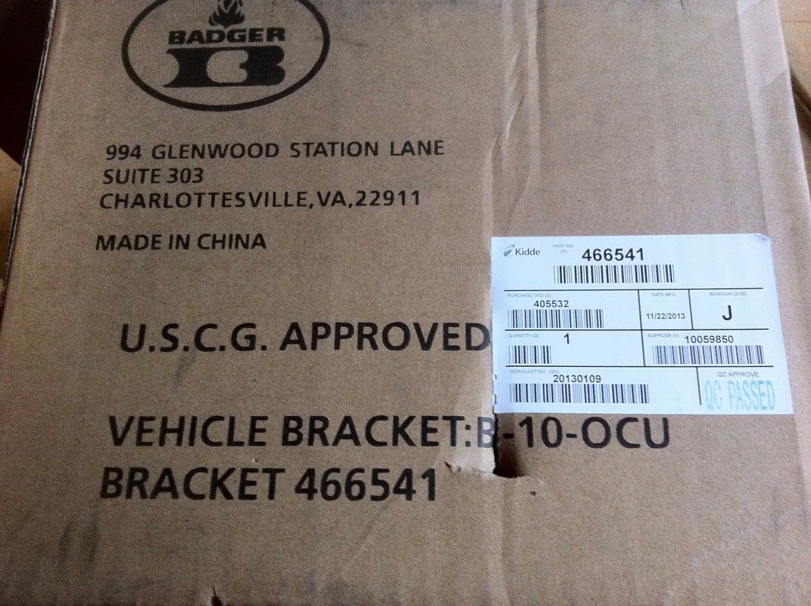 BROOKS EQUIP. MODEL 466541B BADGER BRIGADE VEHICLE BRACKET – NEW