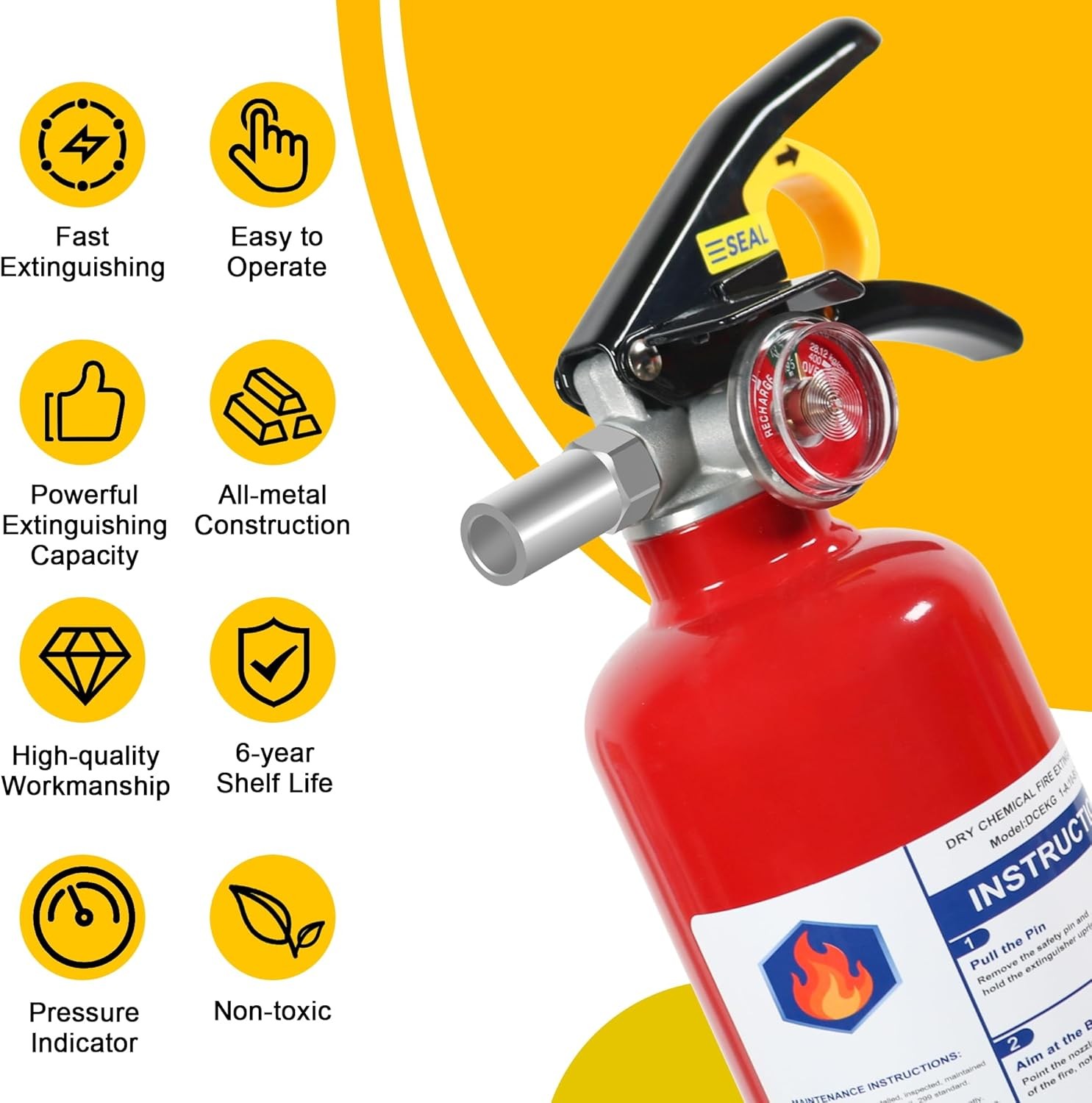 2 Pack ABC Dry Chemical Fire Extinguishers, 2.5 lb 1A:10B:C Rating for Home, Veh