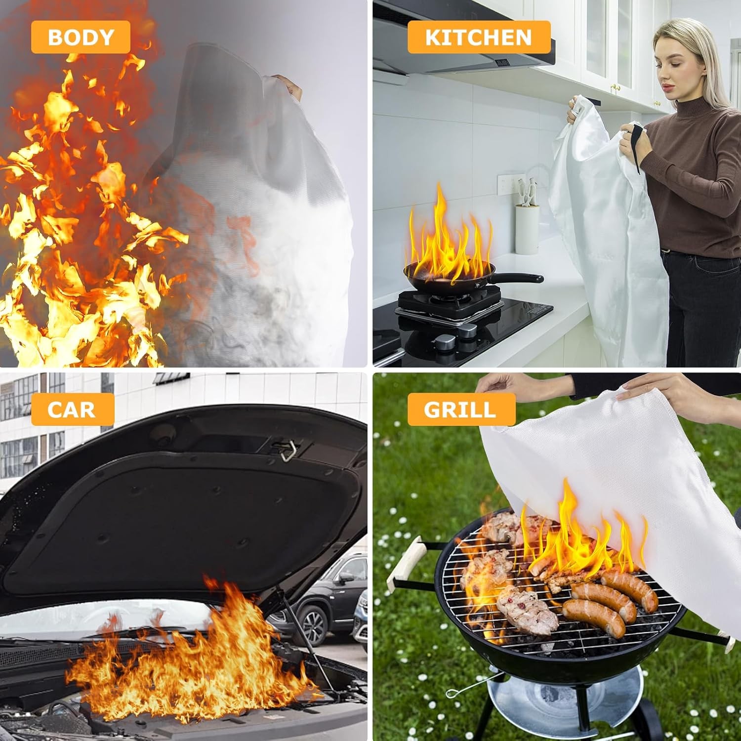 Fire Blanket 2 Pack Fiberglass Emergency Flame Retardant Kitchen Home Safety Set