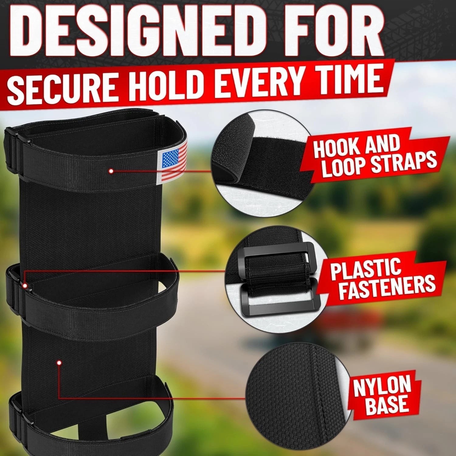 Patriotic Fire Extinguisher Mount with Quick Release for UTV & Off-Road Use