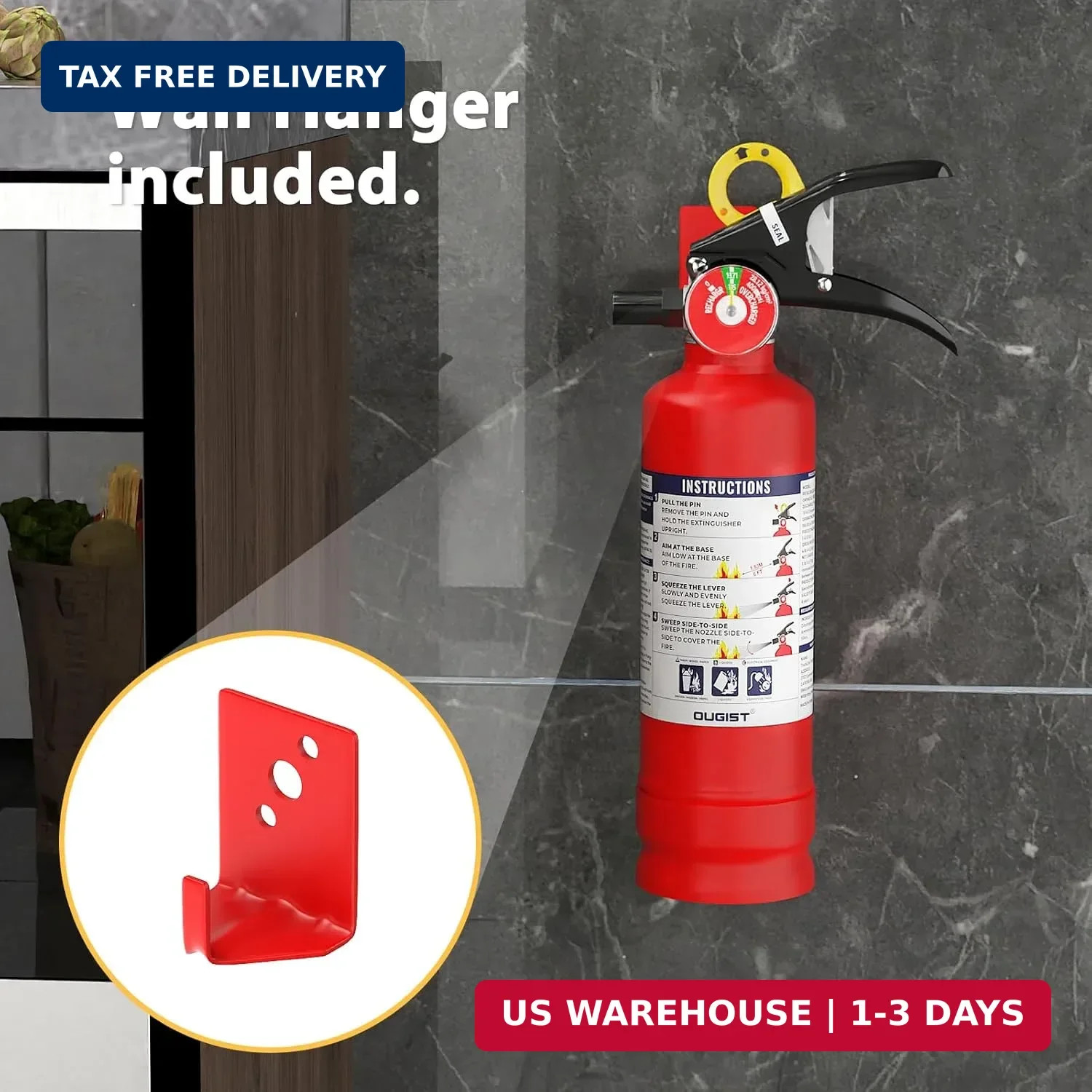 Ougist ABC Fire Extinguisher for Home & Vehicle – 2.5 lb 1-A:10-B:C Rated, Dry C