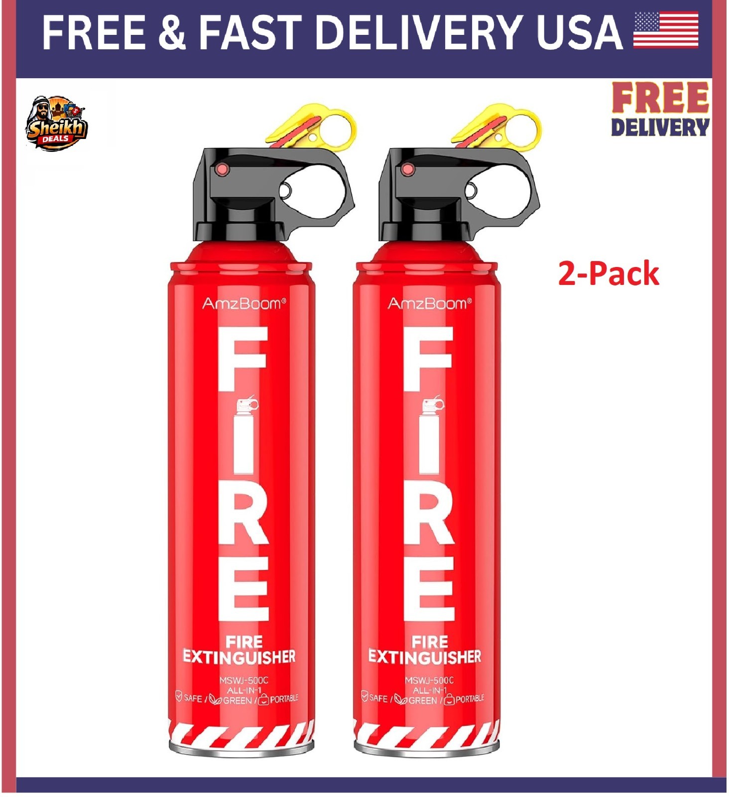 2-Pack Fire Extinguisher for Home, Kitchen, Car, and Grill with Mounting Bracket