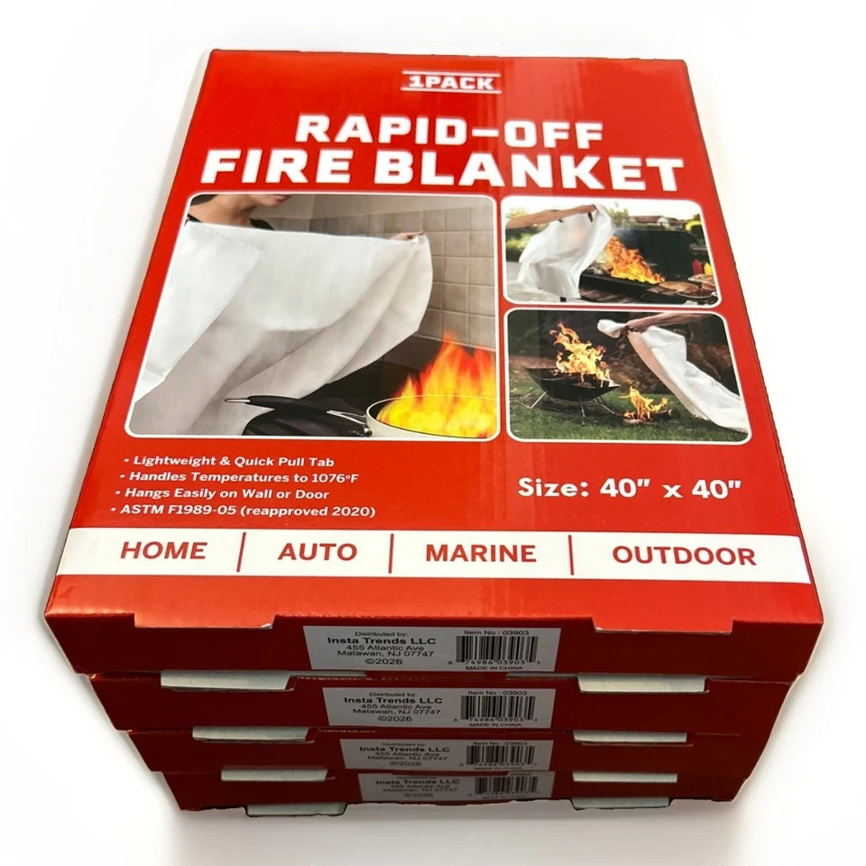 Rapid Off Fire Blanket 40”x40” Home Auto Marine Outdoor use 4-pack
