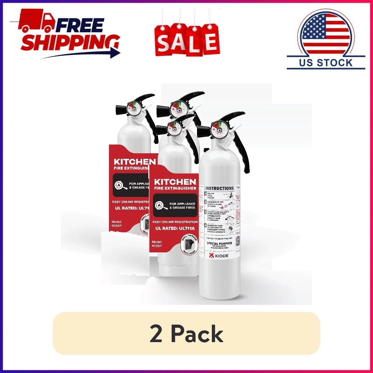 (2 pack) Kidde Fire Extinguisher for Kitchen, Residential, Single-Use, 711A