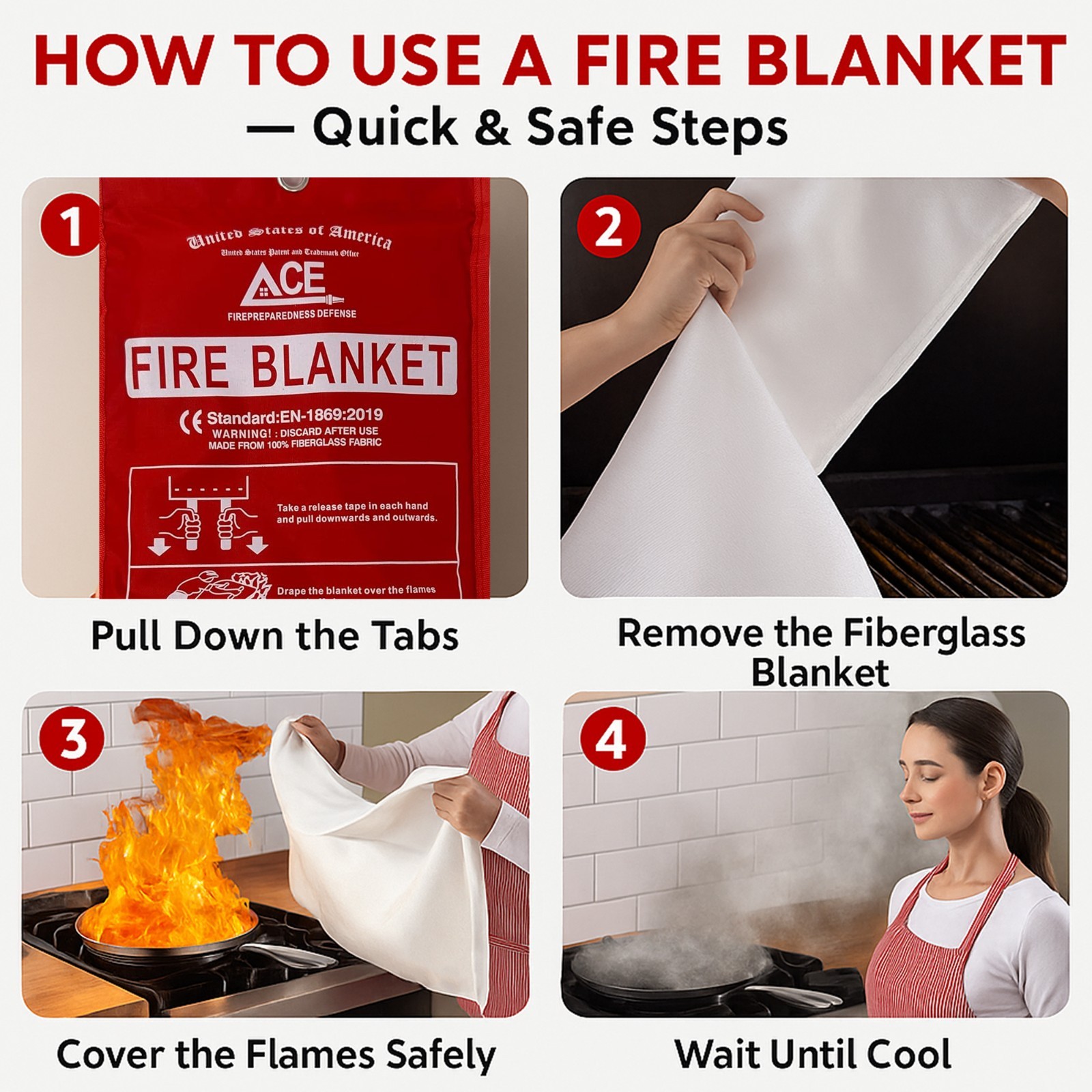 Fire Emergency Fire Blanket – 3-Pack – Fire Suppression Blanket for Kitchen