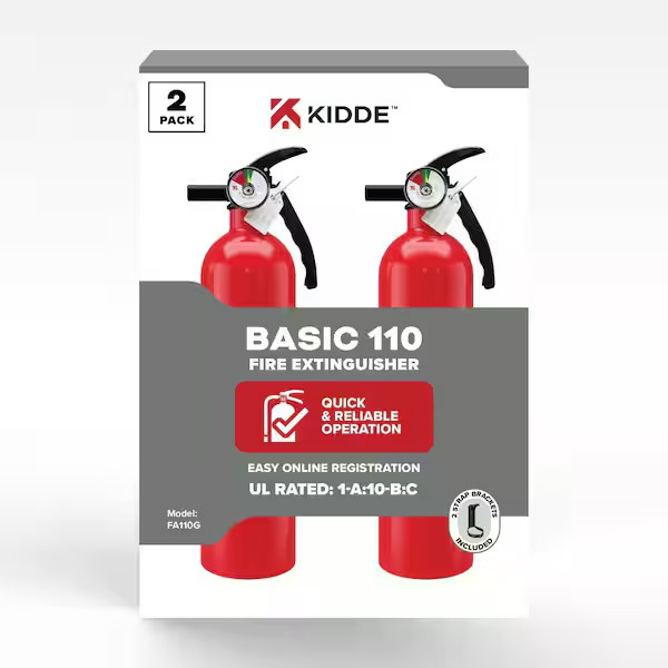 Fire Extinguisher Multi Use Home Office Shop Emergency 1-A:10-B:C Kidde 2 Pack