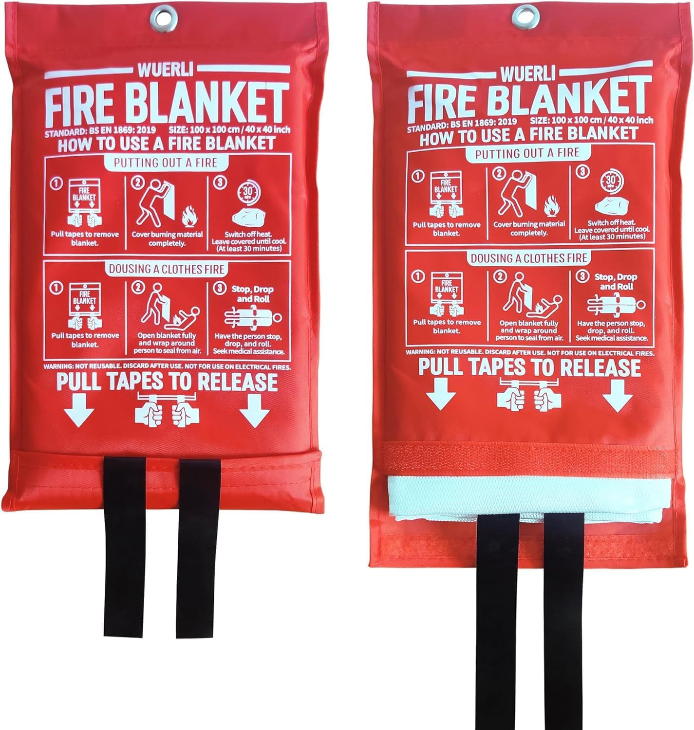 Fire Blanket 40″x40″ 2 Pack Emergency Safety for Home Kitchen Fireplace BBQ